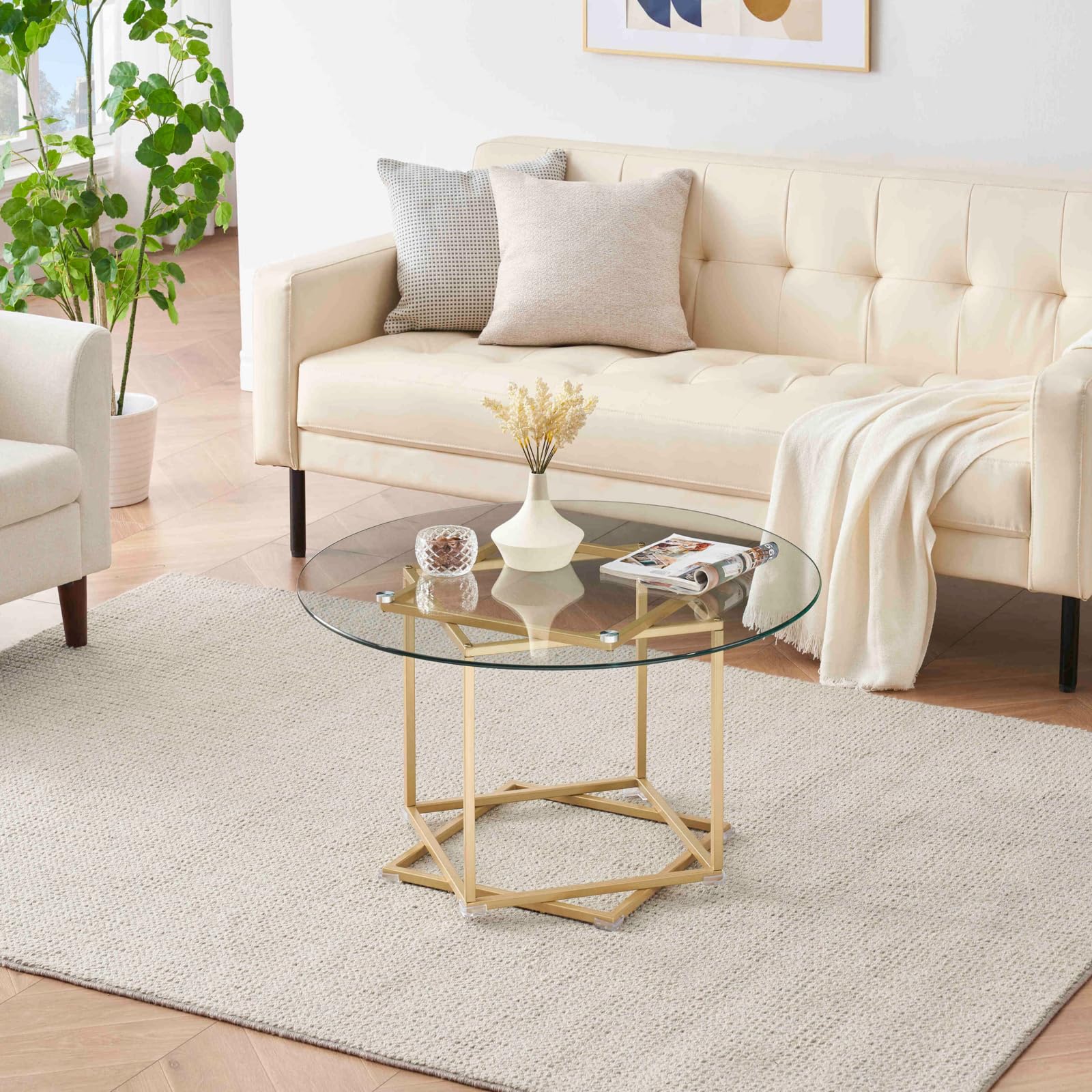 Table Basse Ronde, Table Basse Verre, Table de Salon, Table d'Appoint pour Meubles De Salon, 80×80 cm