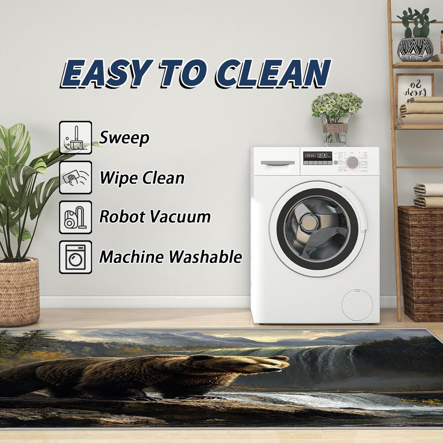 Large Grizzly Bear Rug - 3x5 Rug, Grizzly Bear Cabin Door Mat Indoor Entrance, Snow Mountain Landscape Entryway Throw Rugs, Nature Carpet, Grizzly Bear Home Decor & Gifts, Bear Rugs for Cabin