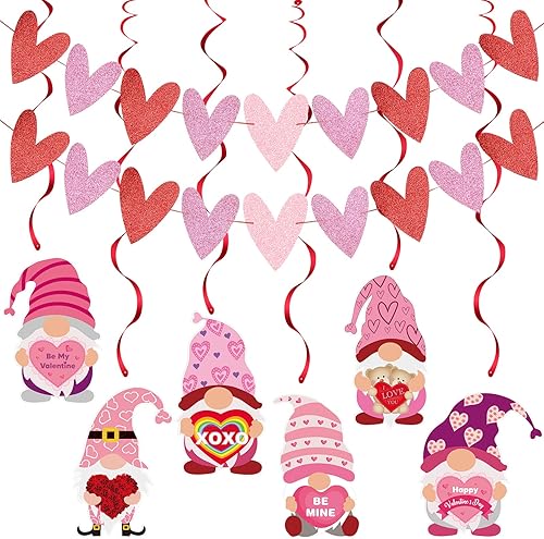 Guirnalda de corazón de San Valentín roja y rosa diseño de gnomos de San Valentín decoraciones de espirales colgantes para decoración de feliz día