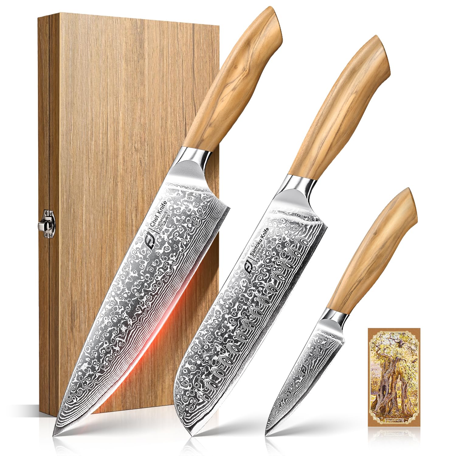 Emojoy Damascus Kitchen Knife Set