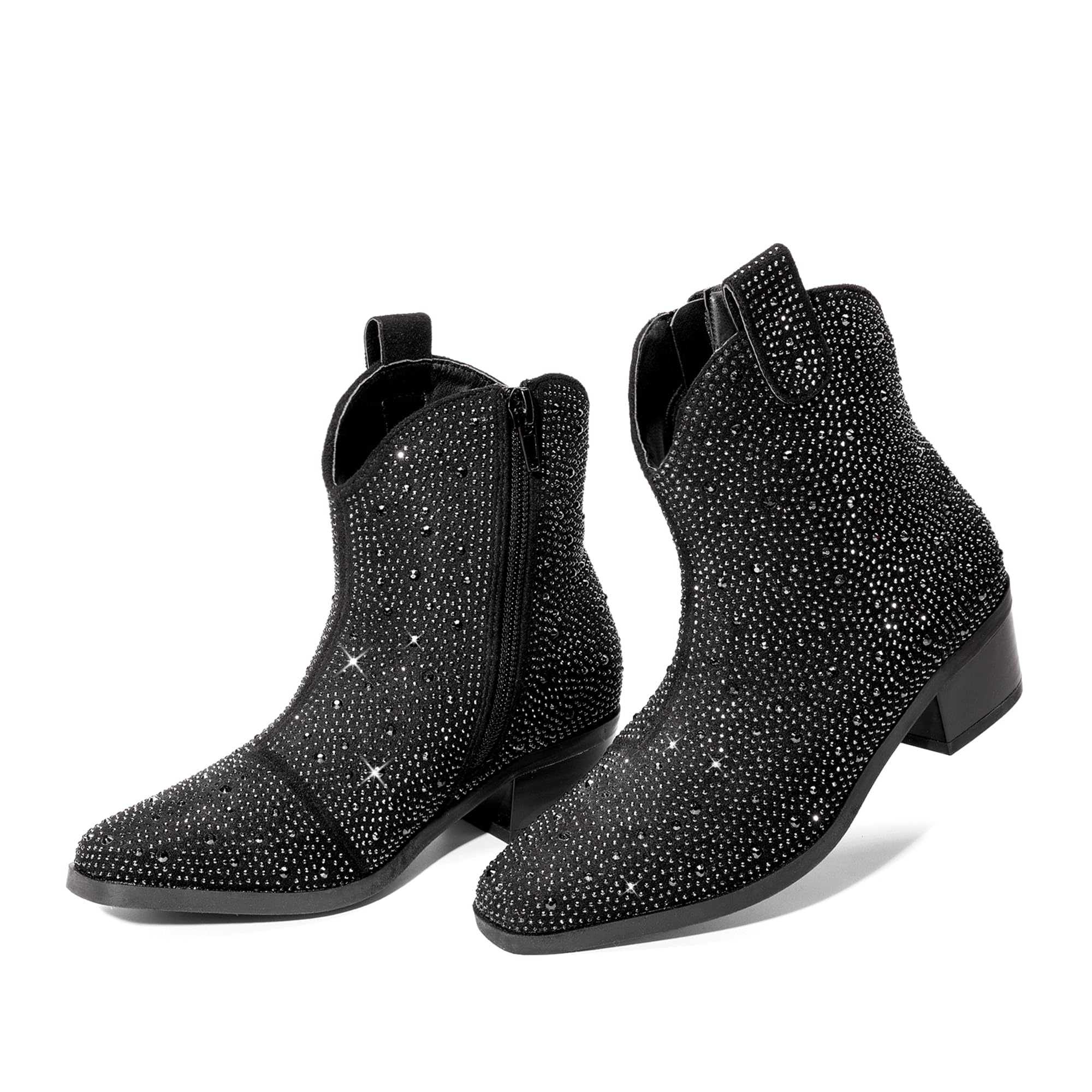 DREAM PAIRS Bottines à talon bas pour fille Cowgirl Cowboy Strass
