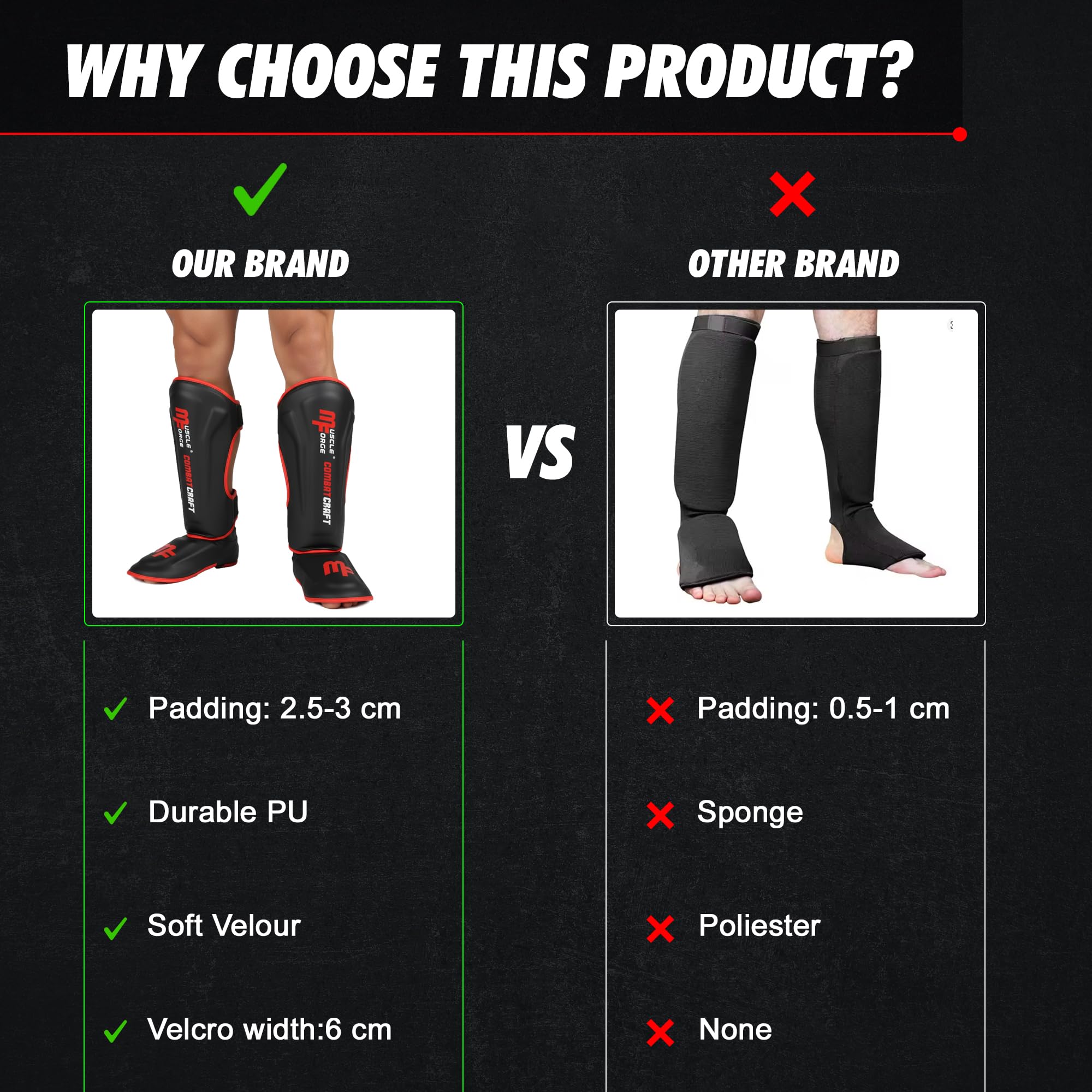 Paratibie Kick Boxing con Protezione del Piede Taglia M/L/XL – per Muay Thai, MMA e Arti Marziali – Imbottitura Eva Alta Densità, Cinghie Regolabili, Rivestimento in Velluto Traspirante