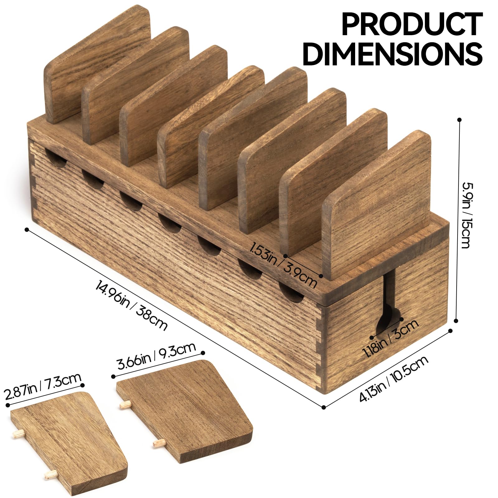 KIRIGEN Wooden Cell Phone Stand Charging Station Desktop Tablet Computer Charging Dock Holder Wood Desk Multi-device Cords Organizer Stand Charger Dock Cradle Rack for Home and Office(GDXH-DBR) - Image 3