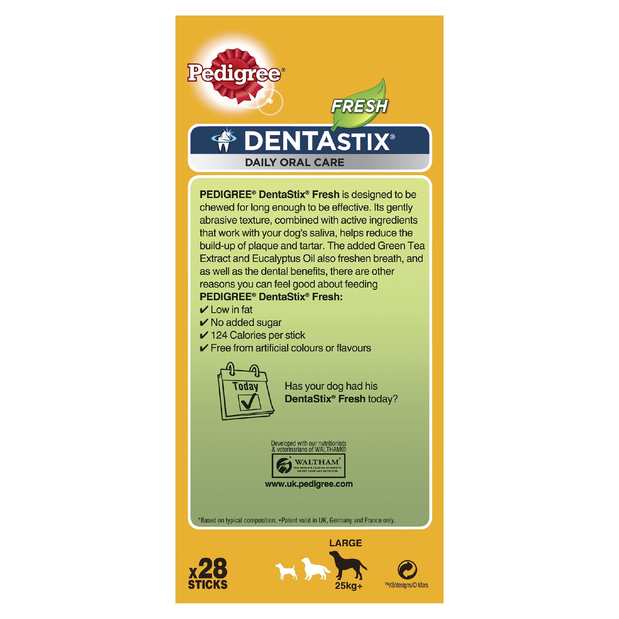 Pedigree Dentastix Fresh, masticabili dentali giornalieri per cani grandi da 25 kg o più, 28 barre