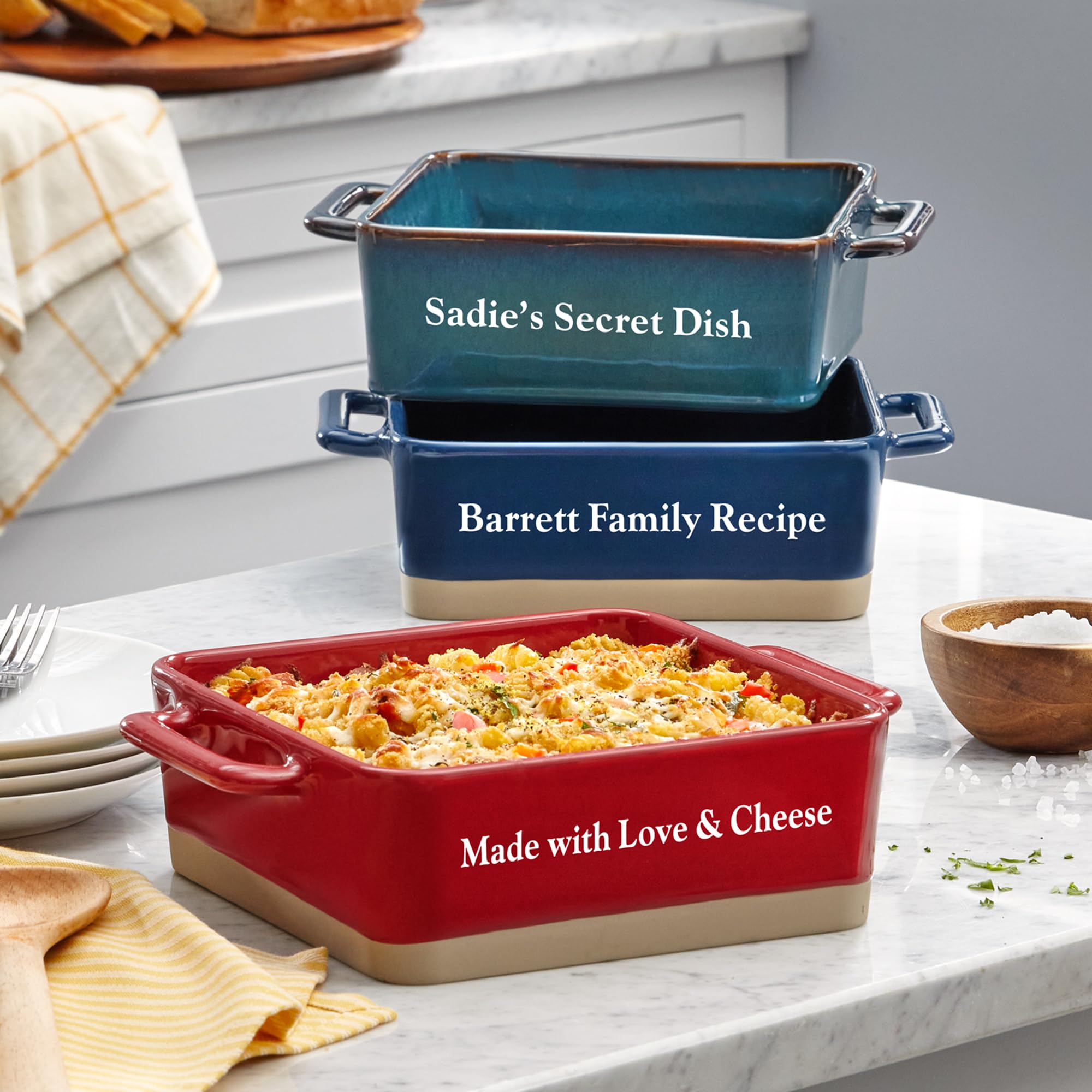 Let's Make Memories Personalized Stoneware - Square Baker - For Custom Bakeware - For Mom and Grandma - For Her - Holds 2 Quarts - Teal