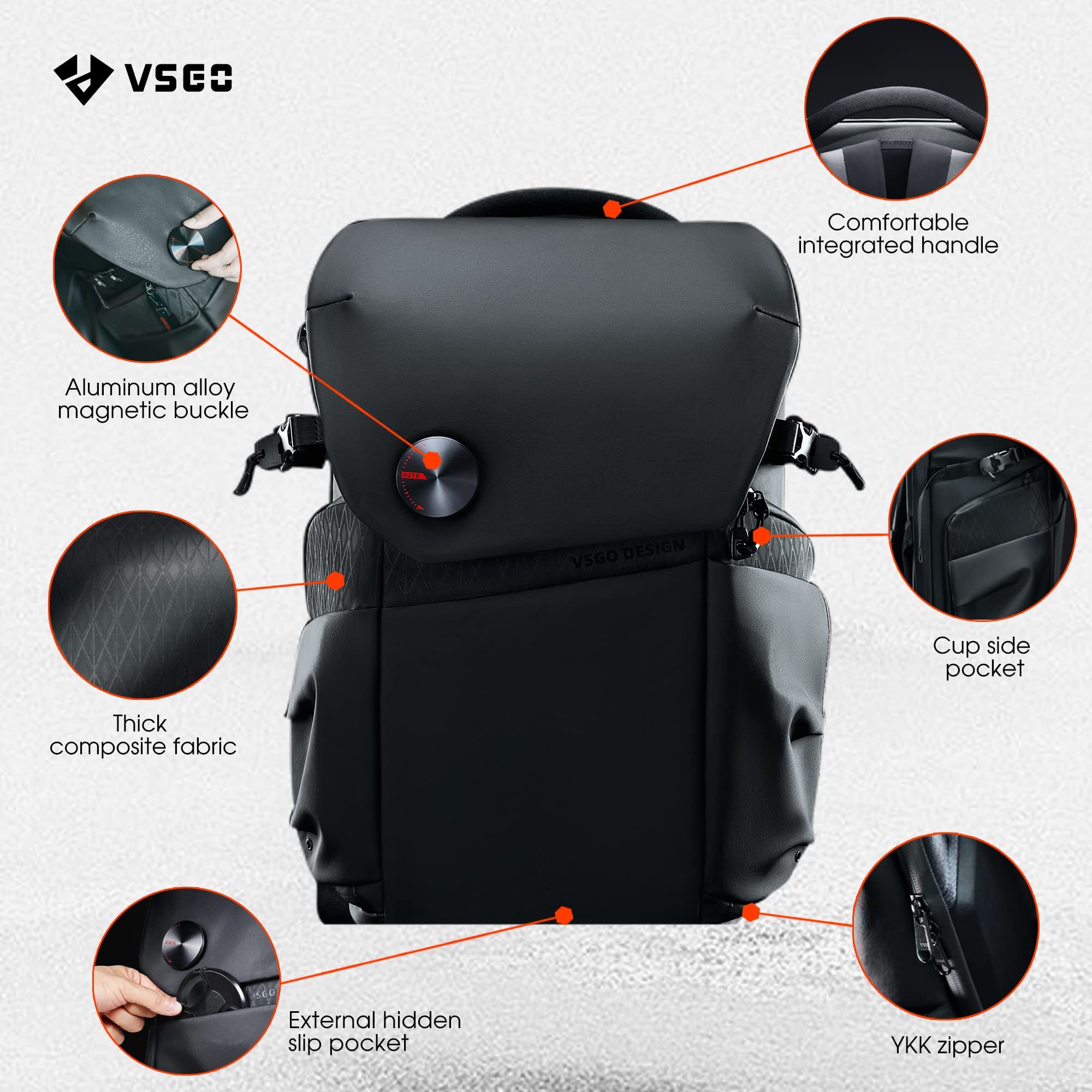 VSGO Mochila profesional para cámara DSLR/SLR de 20 l, compatible con cámaras Sony Canon, Nikon, estabilizadores DJI y portátiles de 15.6 pulgadas, accesorios de trípode de lente, etc.