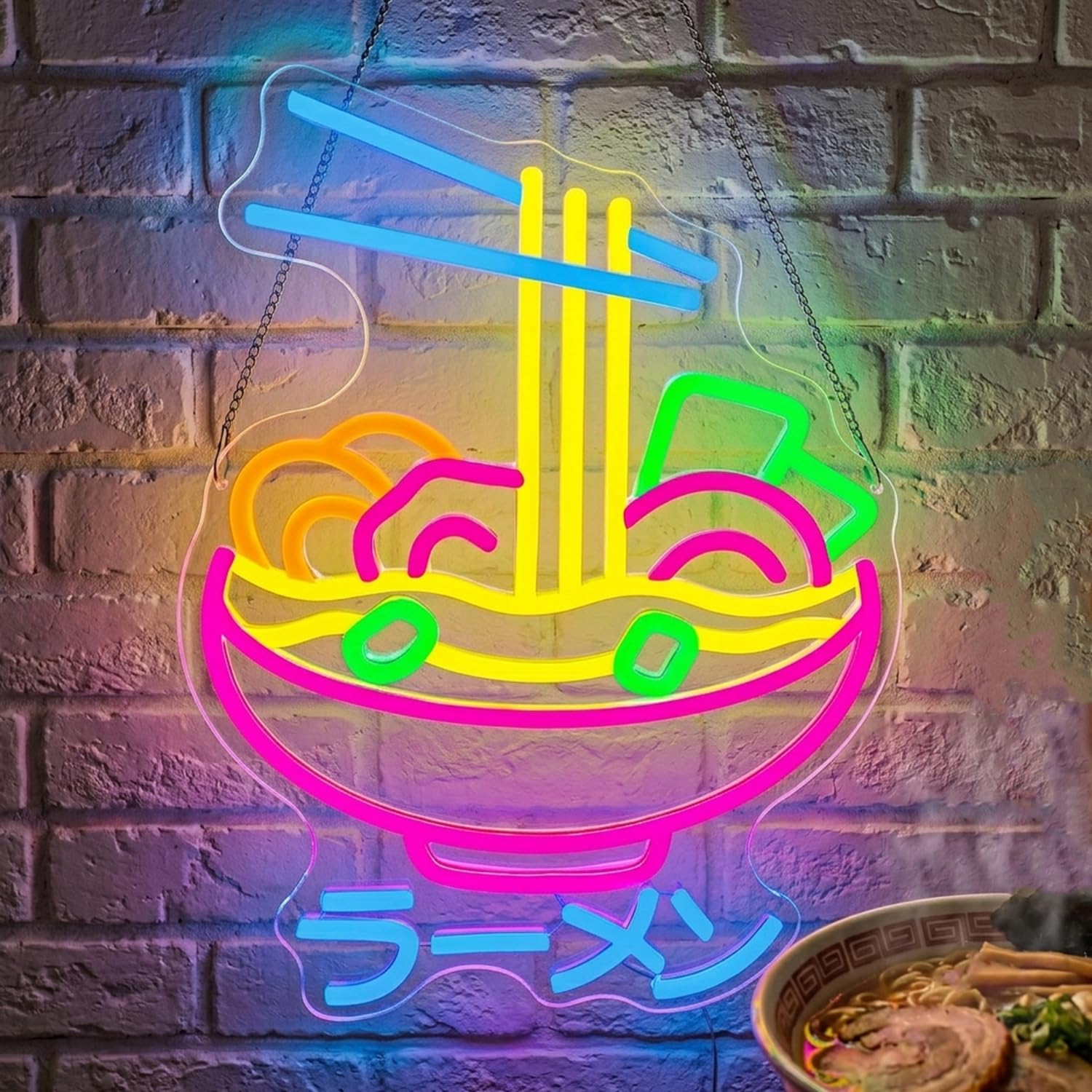 Astuddy Ramen Neon Sign, Noodle Bowl Neon Signs for Wall Decor, USB Powered Ramen Neon Light Colorful Food Led Sign for Kitchen Restaurant Bar Japanese Store Window Door Dinning Room