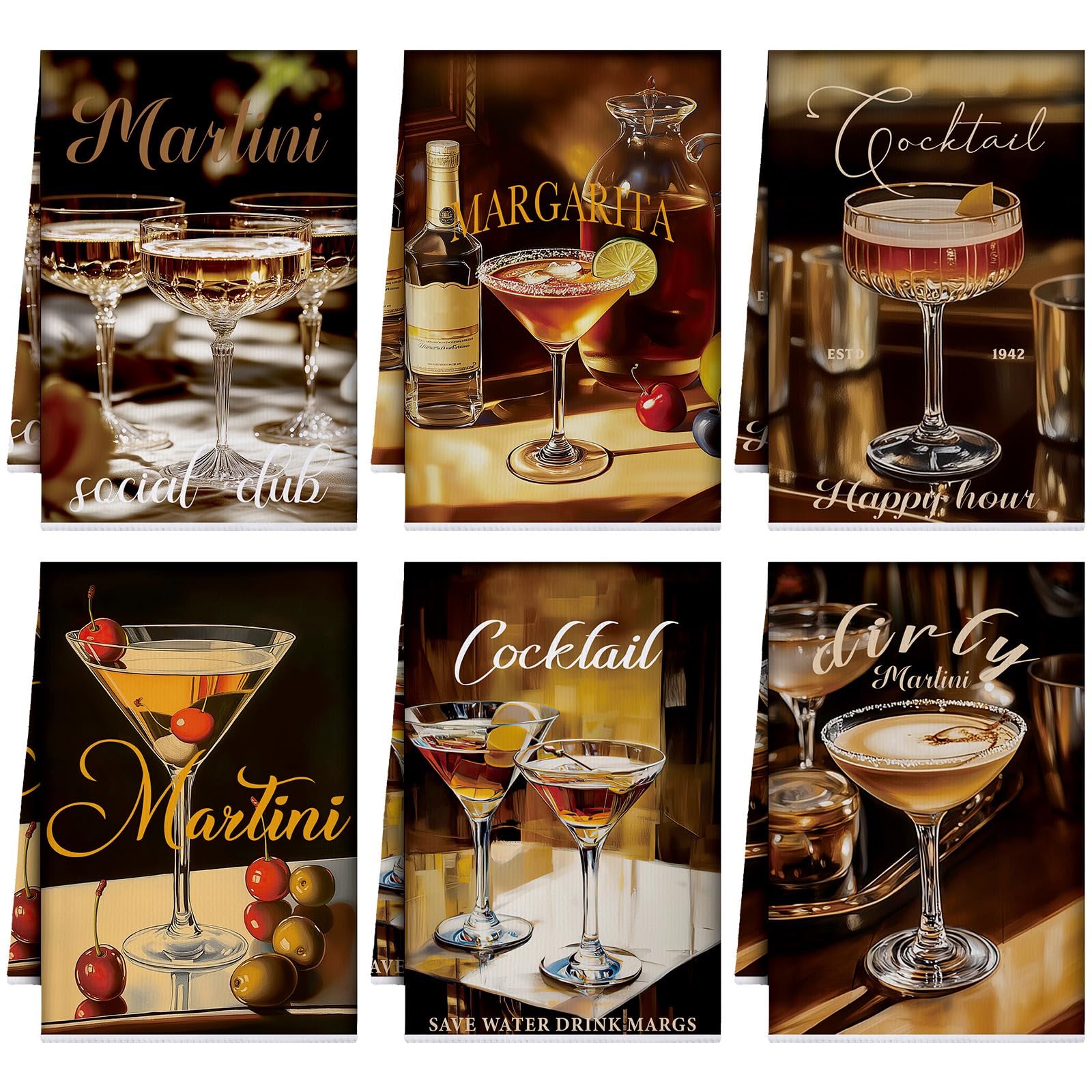 Boyiee 6 Sets Espresso Martini Kitchen Towels Cocktail - dish cloths and dish towels | Mubboo