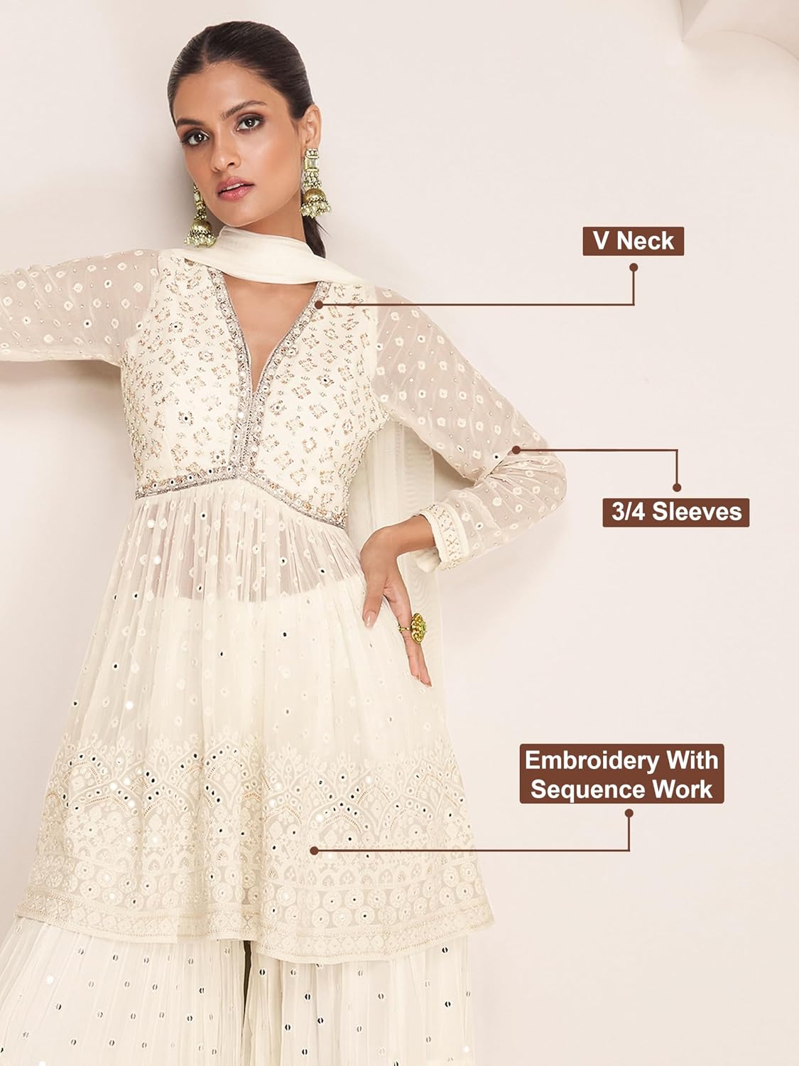 TRENDMALLS Women's Georgette Embroidery Sequence Work Salwar Suit Set Kurta Sharara with Dupatta For Women