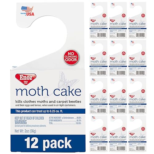Enoz Pasteles de polilla Paquete de 12 Se cuelgan fácilmente en armarios y bolsas de ropa Mata polillas de ropa, escarabajos de alfombra, huevos