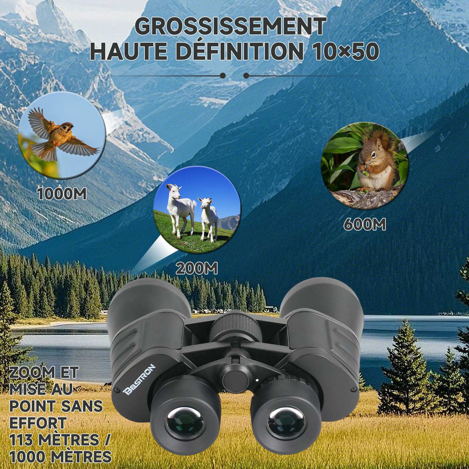 Jumelles Adultes 10x50 Compact pour l'Ornithologie | Jumelles Adultes Puissante pour Observation des Oiseaux,HD Portables étanches pour Football, Concerts