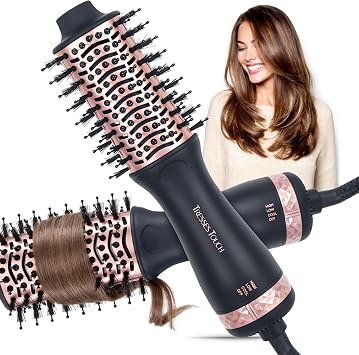 Hair Dryer Brush Travel Hot Air Brush 2 Inch Oval Blow Dry Hair Brush, 4 in 1 Mini Blow Dry Brush for Drying Smoothing Curling Volumizing, 2 Speed and 3 Heat, 220-240V UK Plug
