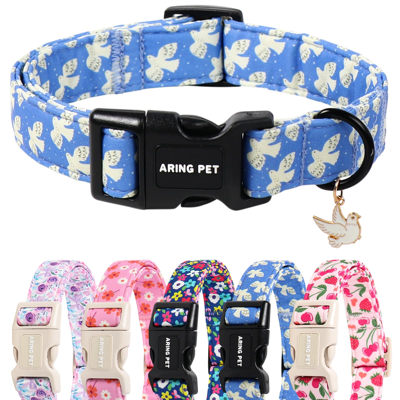 ARING PET Peace Dove Dog Collar, Cute Blue White Bird of Peace Pigeon Pet Collars for Puppy Small Medium Large Boy Girl Dogs-XS, for Daily Outdoor Walking Training