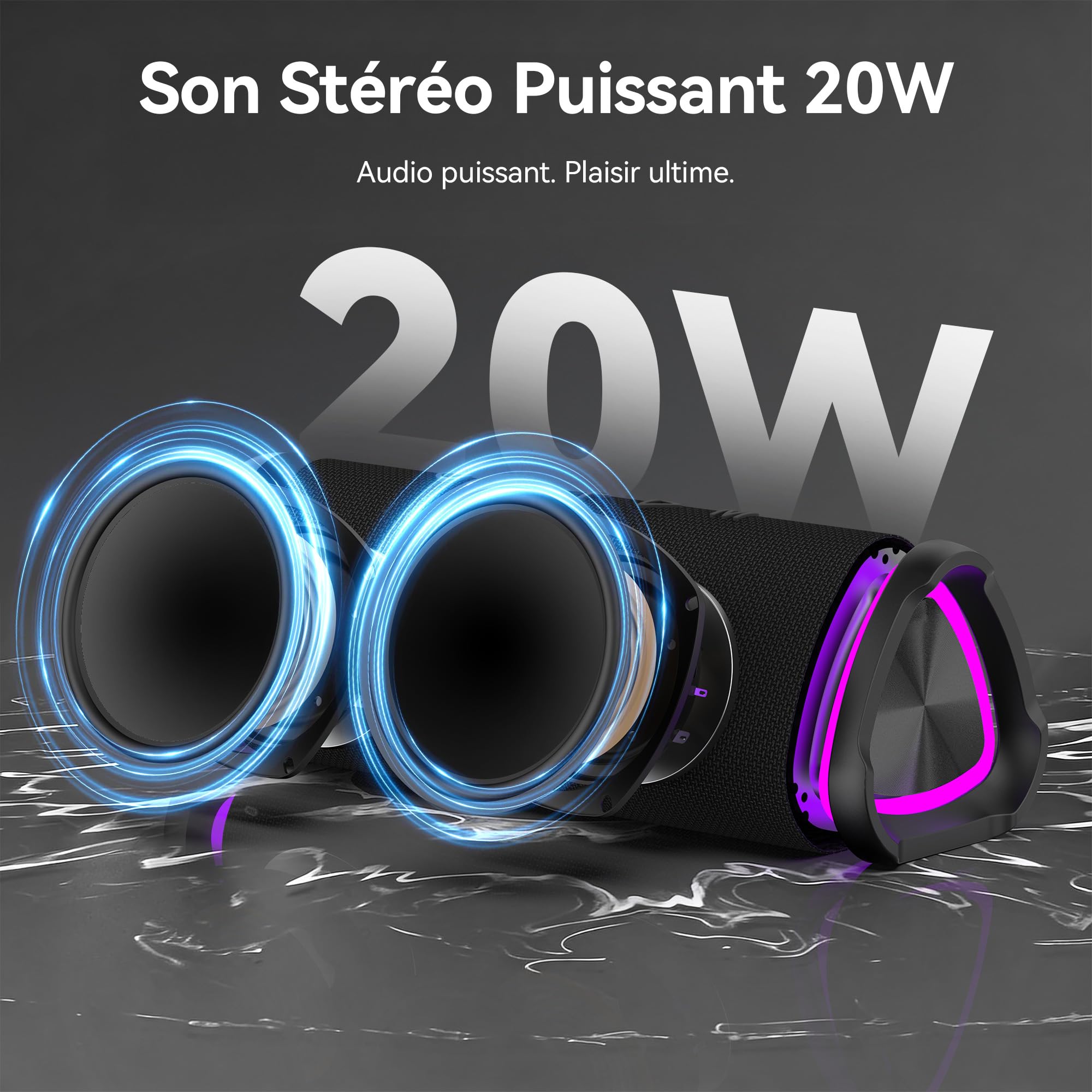 oraolo Enceintes Bluetooth 24W, Enceinte Bluetooth Portable 6.0, Bluetooth Speaker 30H Autonomie, Surround à 360 Degrés, Étanche IPX6, Appariage TWS, USB, RGB,AUX, TF Carte, Fêtes/Voyage/Extérieur