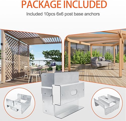 Miniatura 4 de lifgarfe 10 soportes de anclaje de base de poste de hormigón de 6 x 6 pulgadas para terraza, patio o pérgola