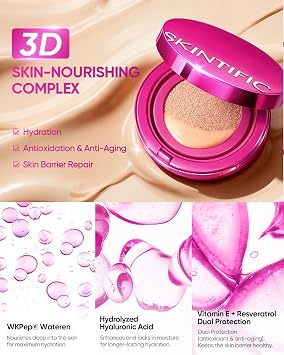 SKINTIFIC Pink Glow Cushion Foundation #02 Ivory + Full Coverage Cushion Foundation #02 Ivory