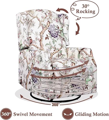 Miniatura 5 de Silla reclinable giratoria, mecedora manual reclinable, silla mecedora para guardería, sofá individual giratorio de 360 grados con asiento
