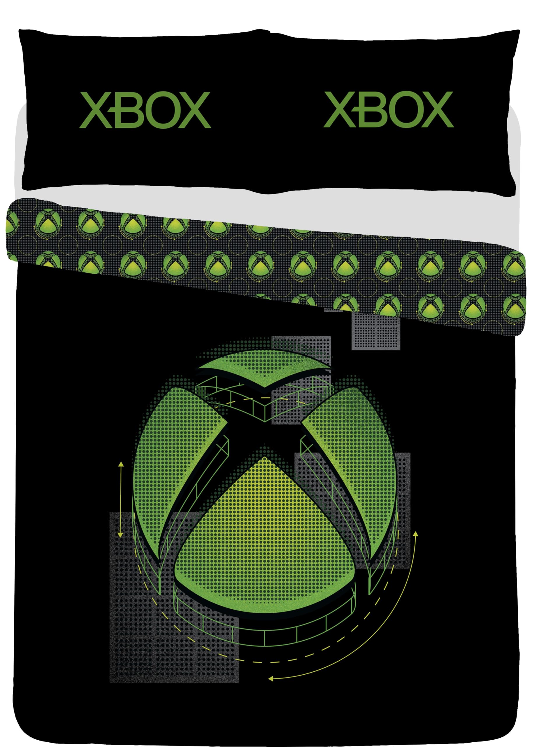Xbox Double Duvet Cover Set, Reversible Gaming Bedding | Official Double Duvet Cover 200 x 200 cm , 2 x Pillowcases 50 x 75 cm, Reversible Design, 52% Polyester 48% Cotton