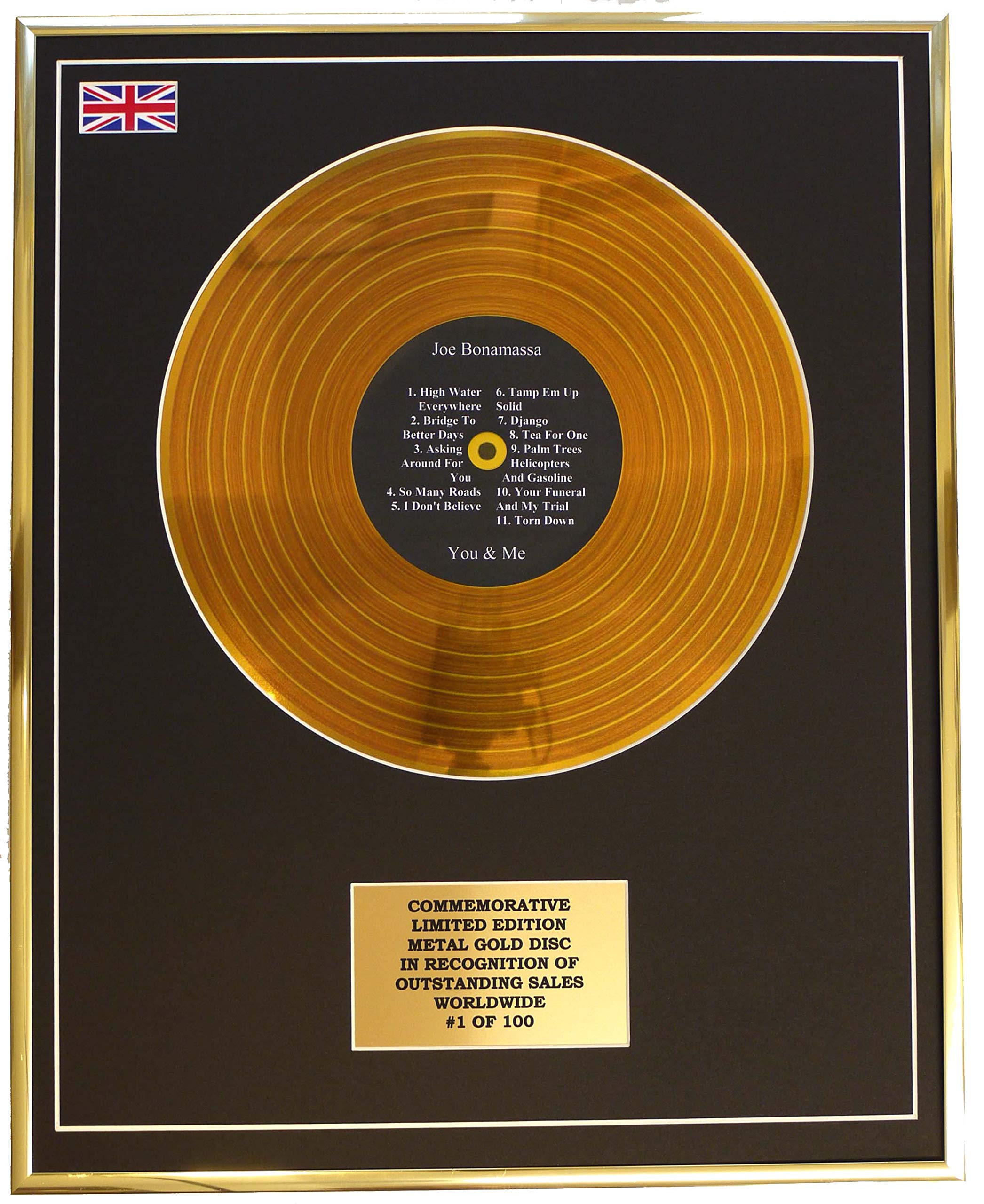 Limited Edition Metal Gold Disc Gold Joe Bonamassa - You And Me Metal Record Display Commemorative Ltd Edition