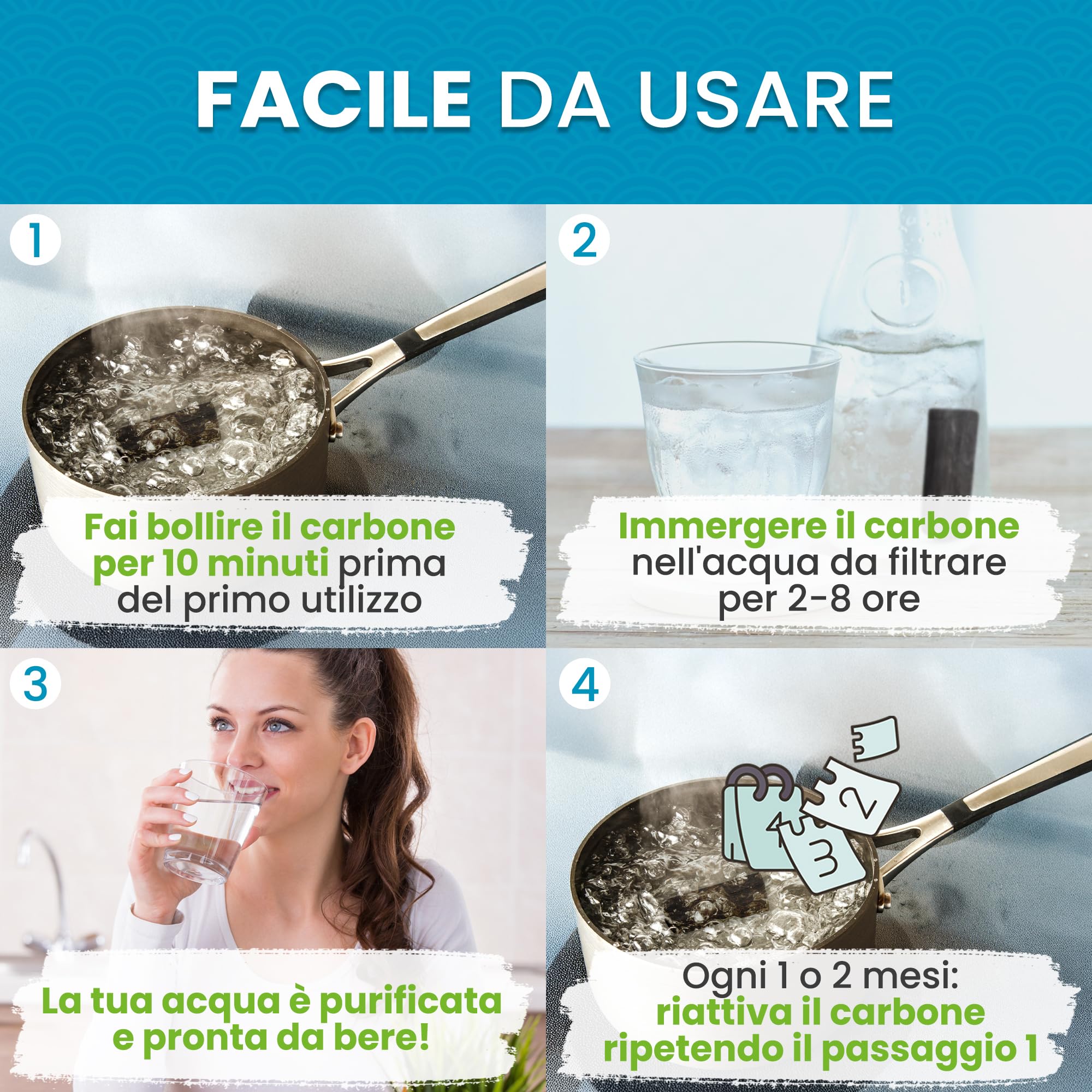 ORINKO® Binchotan Kishu - Filtro Acqua Carbone Attivo Giapponese x5 - Purificazione Naturale per Acqua - Carbone Vegetale Sostenibile per Caraffe e Rubinetti - Alternativa Ecologica per Acqua Pura
