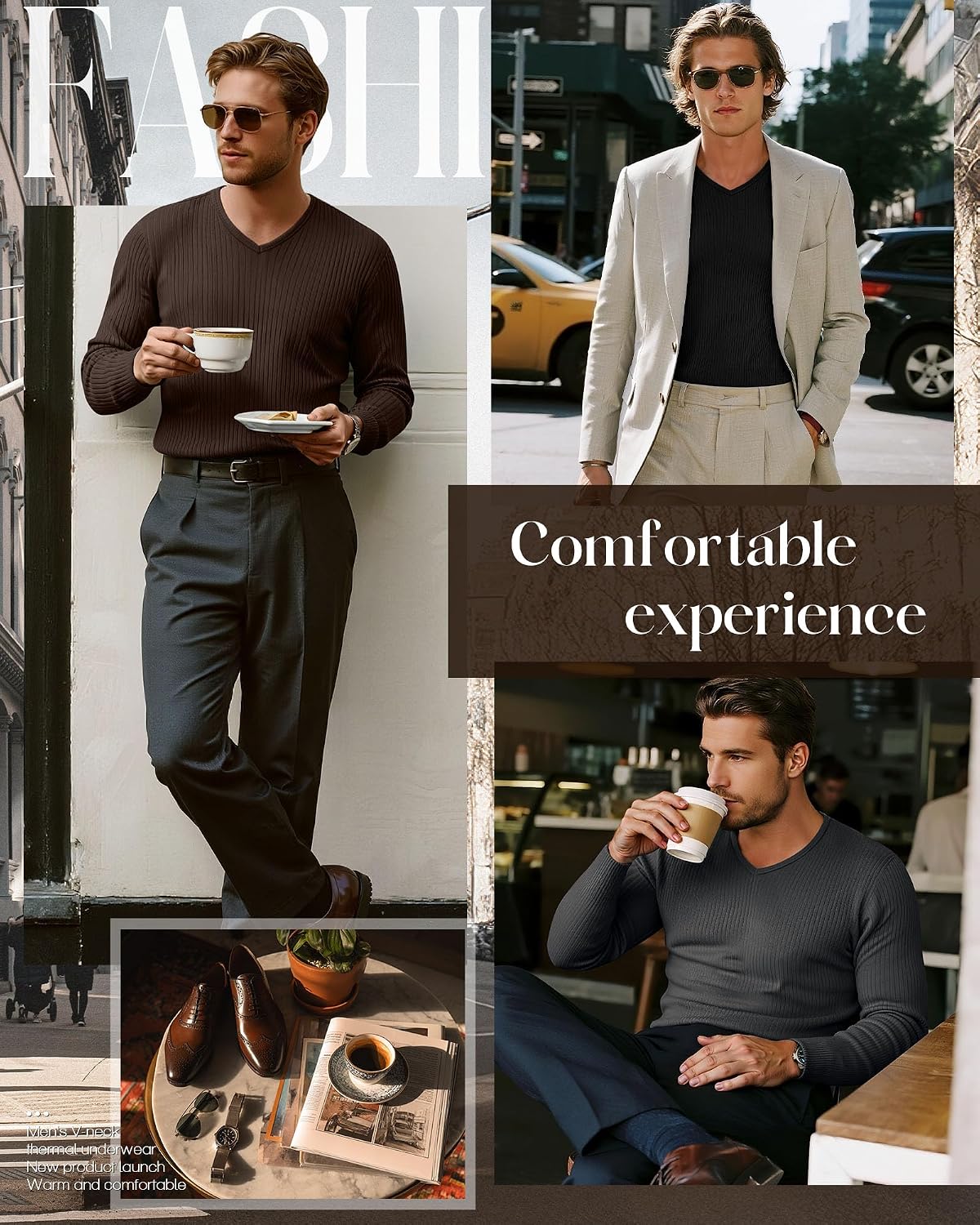3 Pack Men's V Neck Thermal Ribbed Shirts Cotton Long Sleeve Casual Underwear Slim Fit Stretchy Base Layer Tops