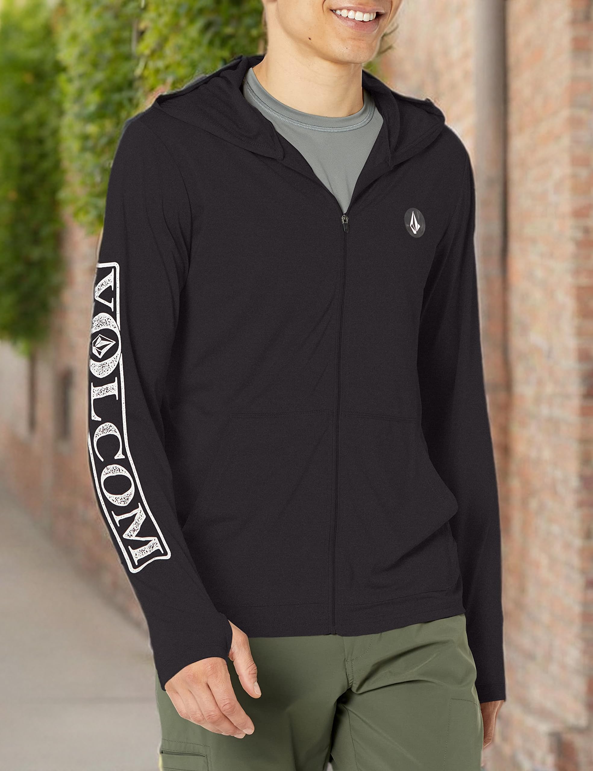 Volcom Rally con Cappuccio Manica Lunga 50+ UPF Loose Fit Rashguard Maglietta Rash Guard Uomo