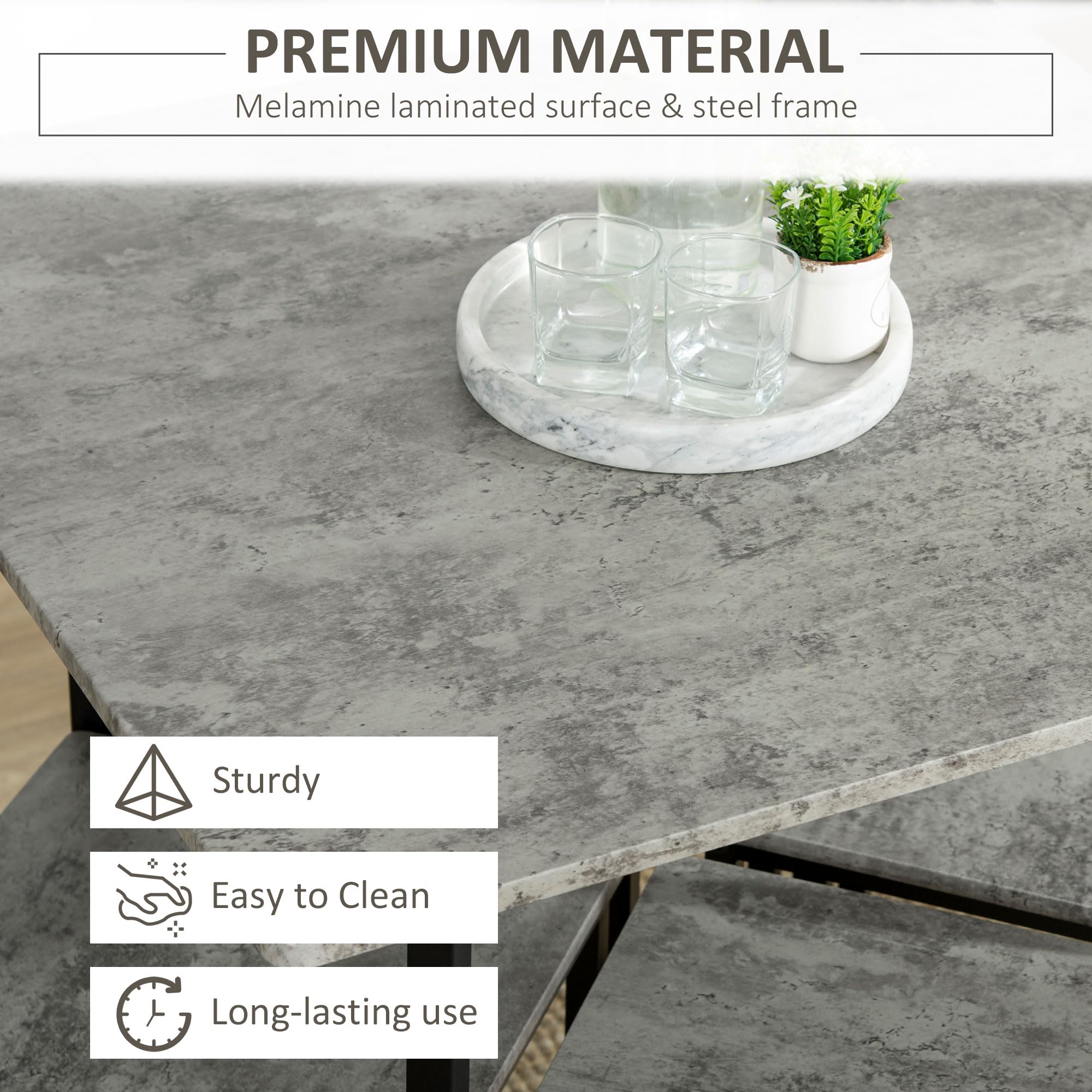 HOMCOM Bar Tisch und 4 Hocker Set 5 Stück mit Fußstützen Hohe Möbel Set mit Tisch 100x60x88 cm und Hocker 32x32x57 cm für Esszimmer Küche Schwarz & Eiche