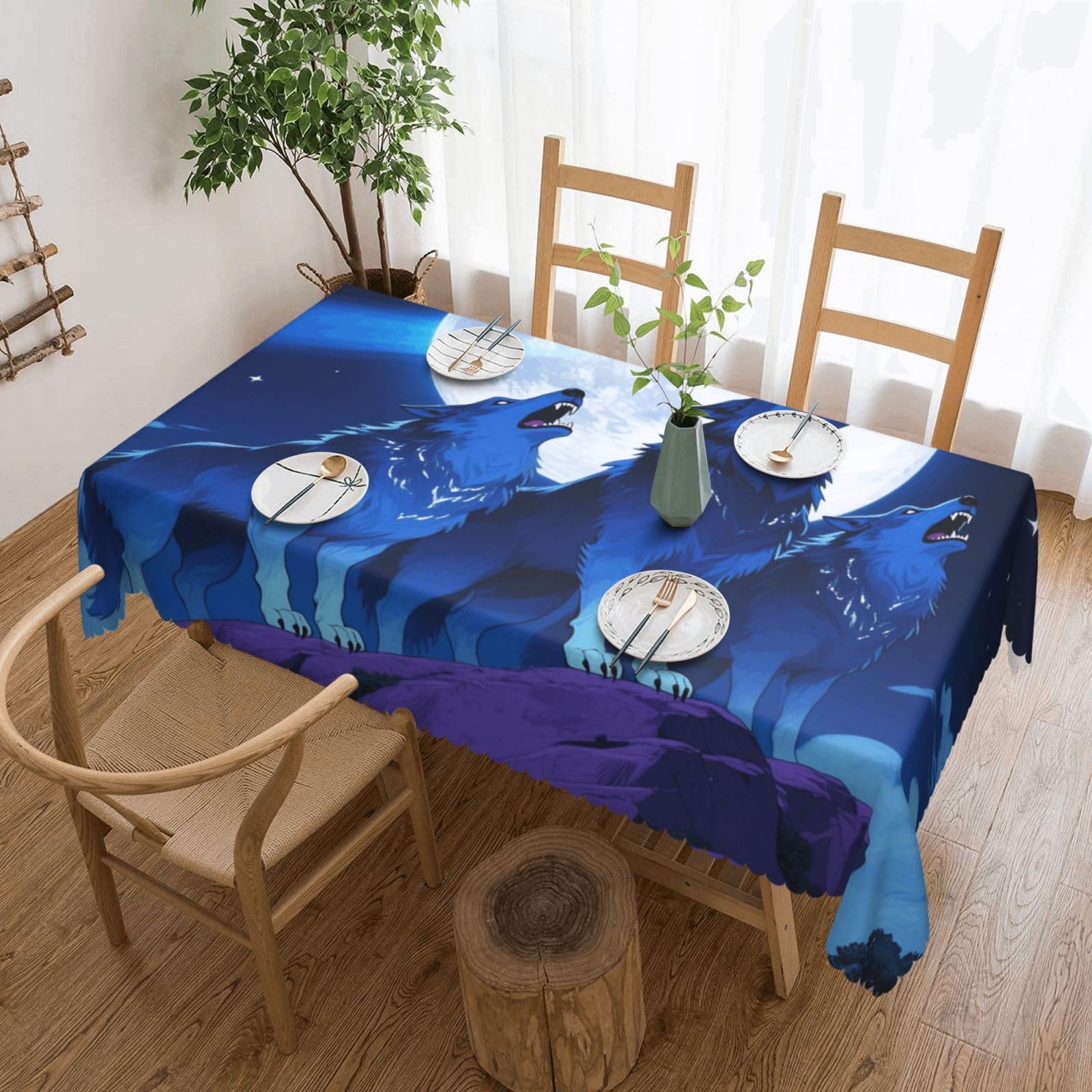 Nappe lune du loup bleu facile d'entretien couverture de table repas