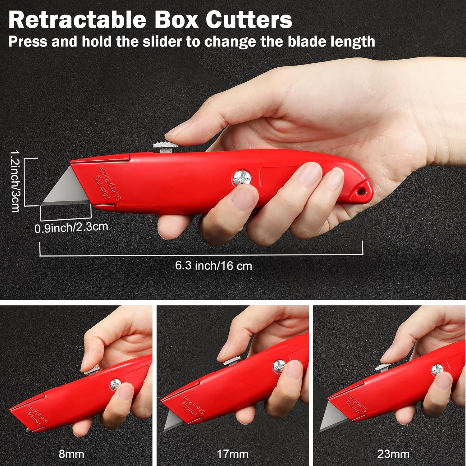 Reginary 30 Pcs Box Cutter Bulk Retractable Blade Utility Knife Heavy Duty Aluminum Alloy Razor Shell Knife for Cartons, Cardboard and Boxes, DIY, Factory, Home(Red, Green, Blue)