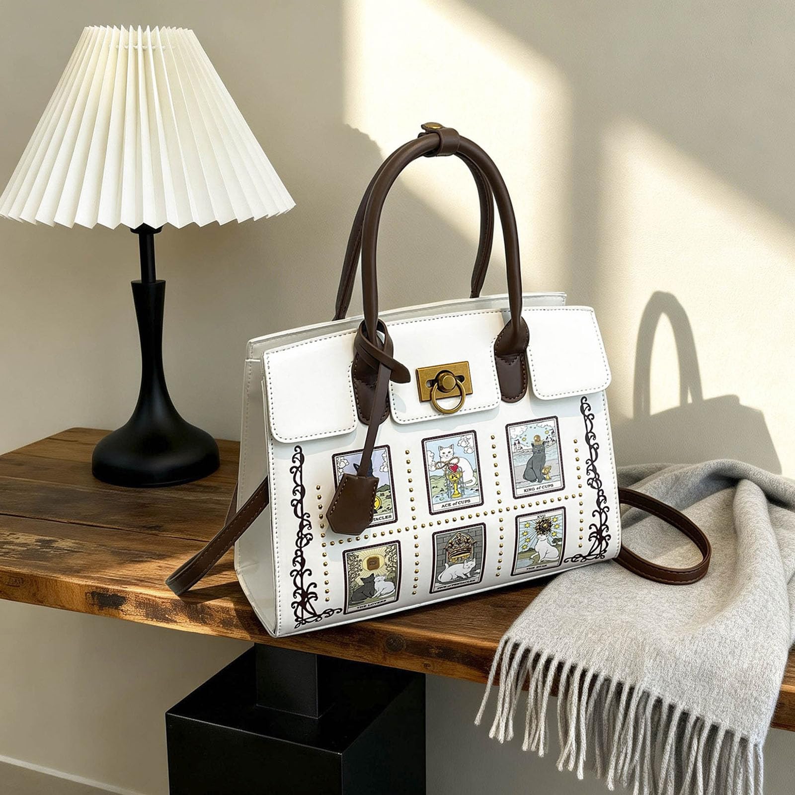 Borsa con ricamo creatura con tracolla regolabile e tasche multiple per borsa da donna dal design alla con gatti