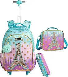 Mochila Rodinha Escolar Infantil de Lancheira e Estojo Lápis Ideal para Meninos e Meninas de 7 a 12 Anos (torre de ferro)