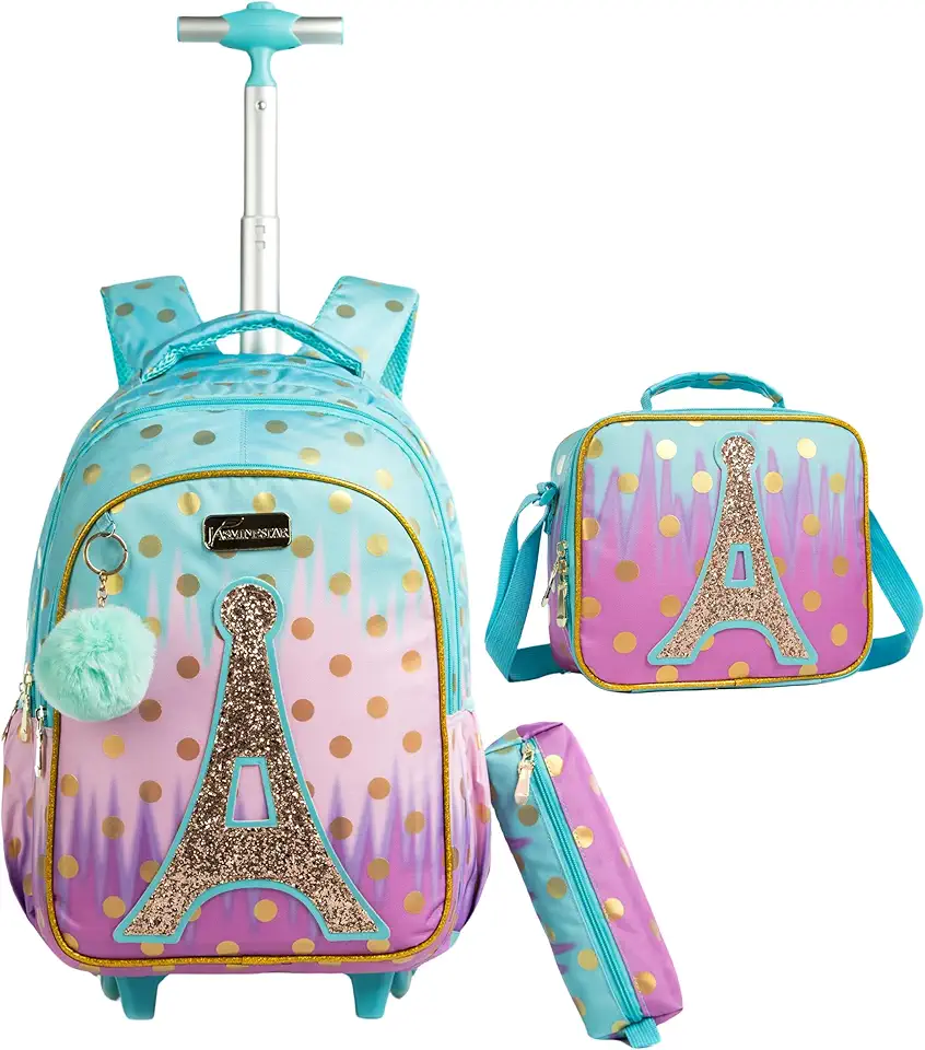 Mochila Rodinha Escolar Infantil de Lancheira e Estojo Lápis Ideal para Meninos e Meninas de 7 a 12 Anos (torre de ferro)