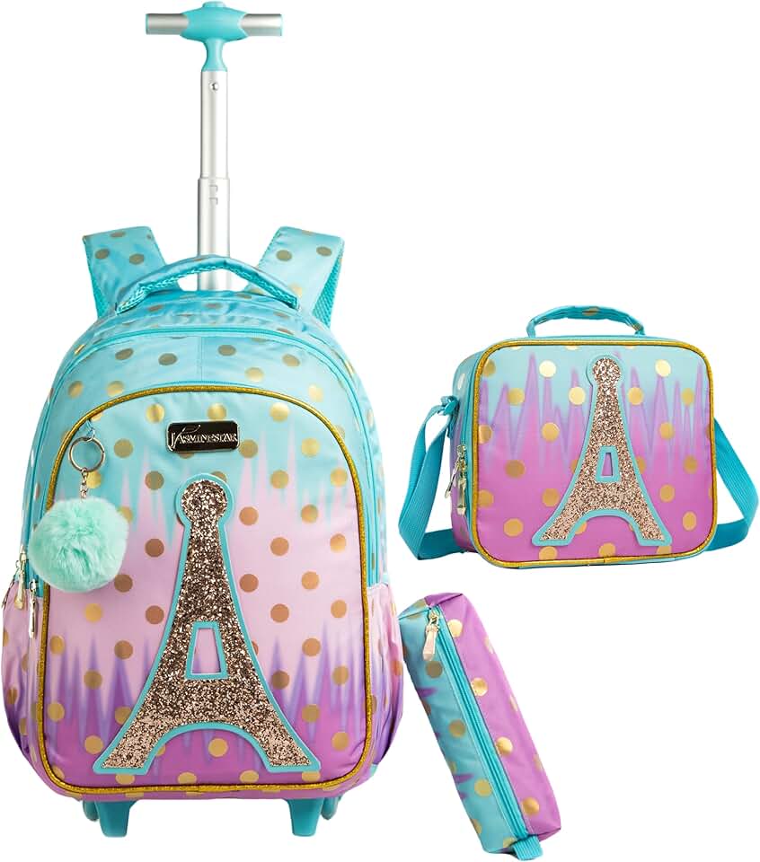 Mochila Rodinha Escolar Infantil de Lancheira e Estojo Lápis Ideal para Meninos e Meninas de 7 a 12 Anos (torre de ferro)