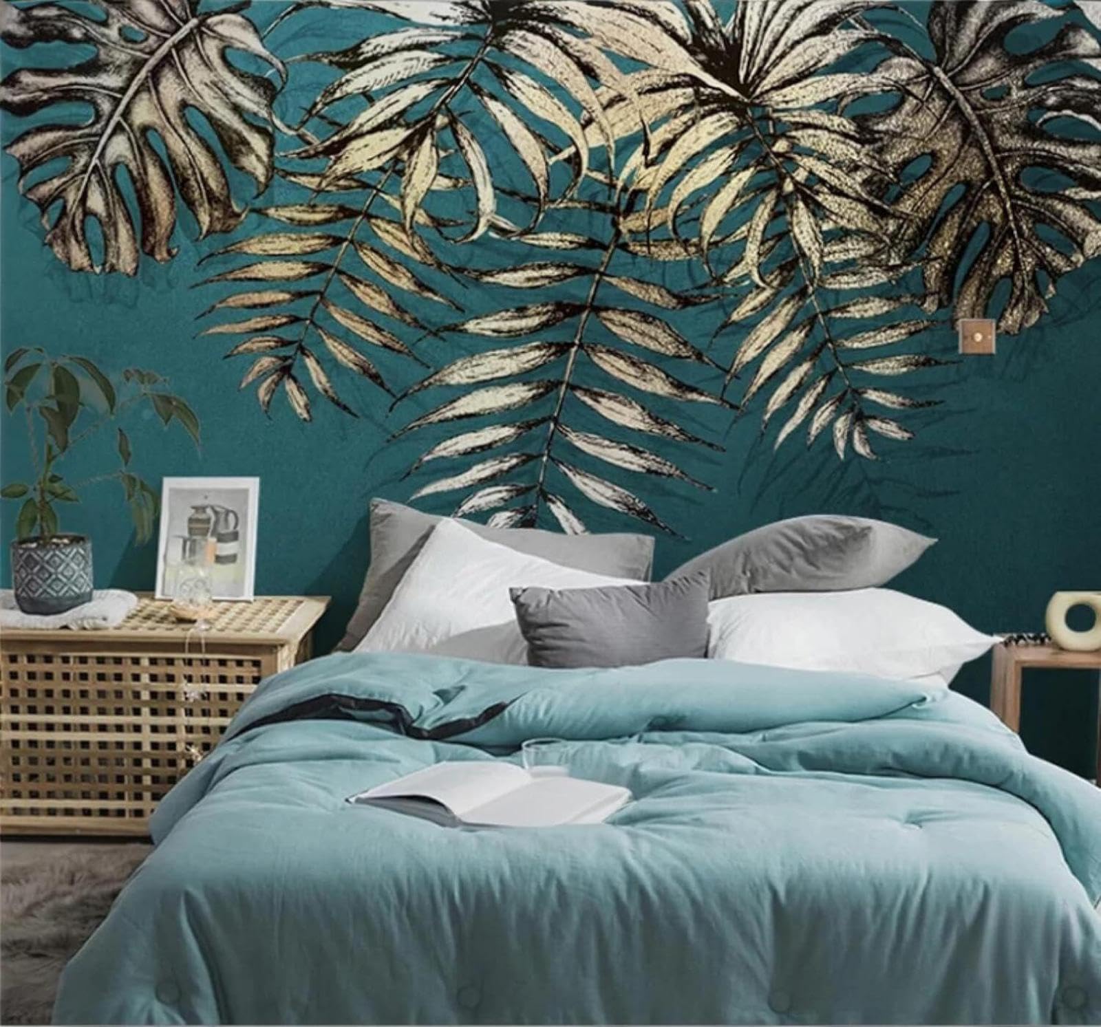 XLMING Hand Drawn Retro Minimalist Plants Leaves 3D Wallpaper Luxury Silk Study Dining Feature Sofa Grey Bedroom Living Room Tv Decorative Wall-350cm×256cm