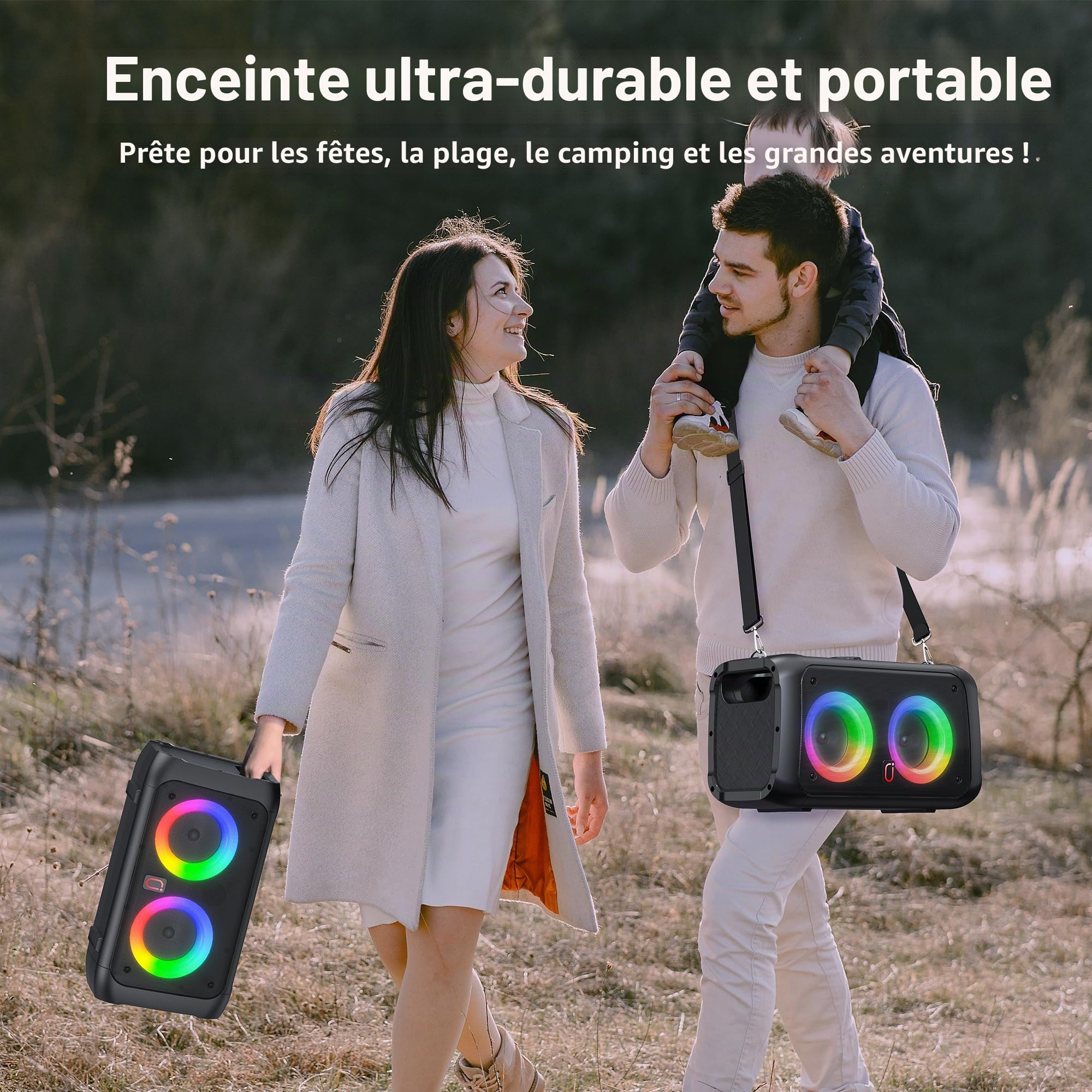 JYX Machine de Karaoké avec 2 Microphones sans Fil pour Adultes Enfants, Système de Karaoké Portable Prend en Charge Les Fêtes à La Maison，au Camping，Supporte TWS/AUX/USB/TF Card.