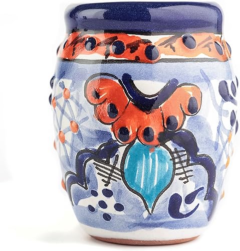 Miniatura 2 de Juego de 4 vasos de chupito de cerámica Talavera auténticos vasos de chupito de tequila mexicano - Pintados a mano - 2 oz (barril de flores)
