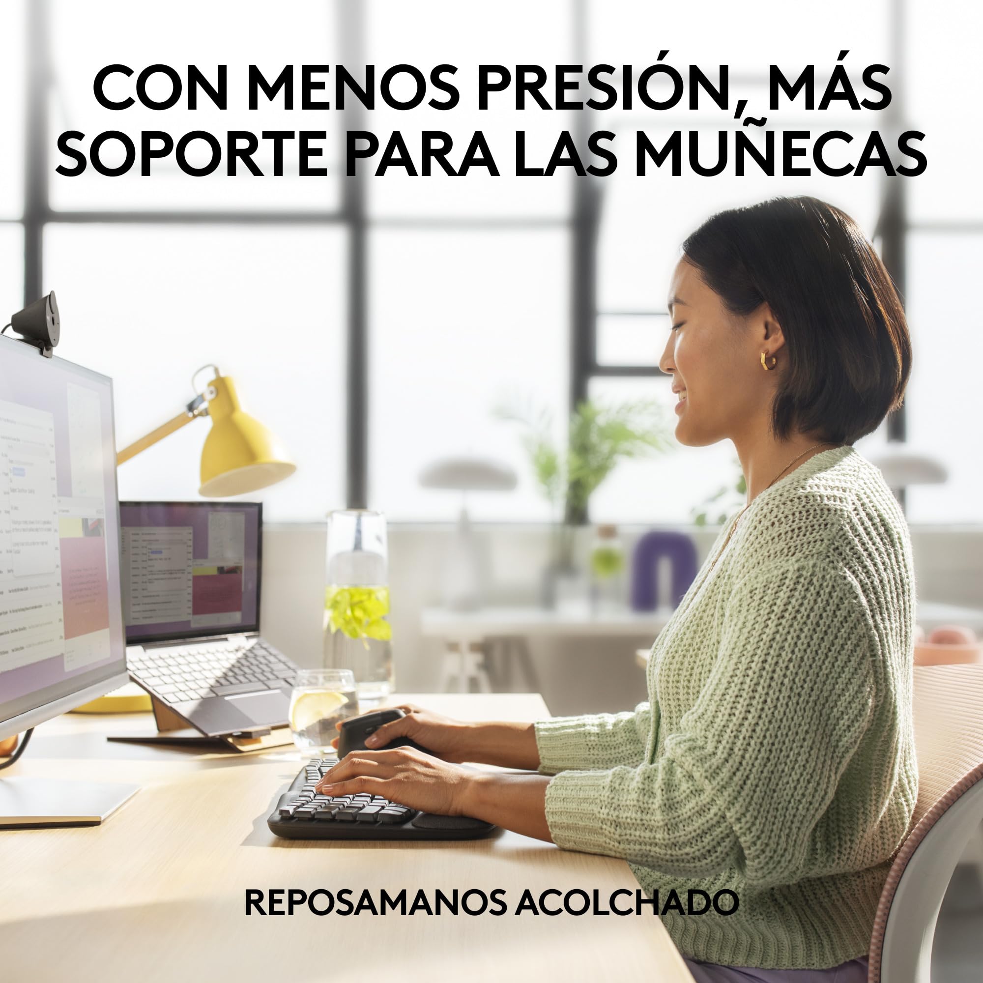 Logitech Wave Keys for Business, teclado ergonómico inalámbrico con reposamanos acolchado, tecnología Logi Bolt segura, Bluetooth, compatible, Windows/Mac/Chrome/Linux, Disposición QWERTY ESP, Grafito