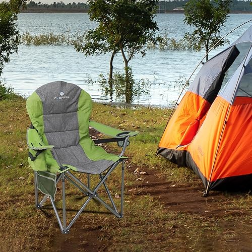 Miniatura 2 de Silla de camping, sillas de camping plegables para personas pesadas con portavasos y bolsa enfriadora, silla plegable para acampar con bolsillo para