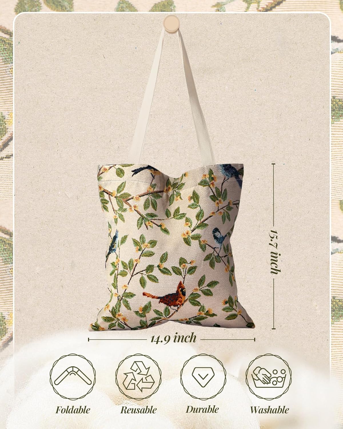 Embroidery Tote Bag for Women - Aesthetic Canvas Bag with Pocket Reusable ToteBag for Work Shopping - Image 4