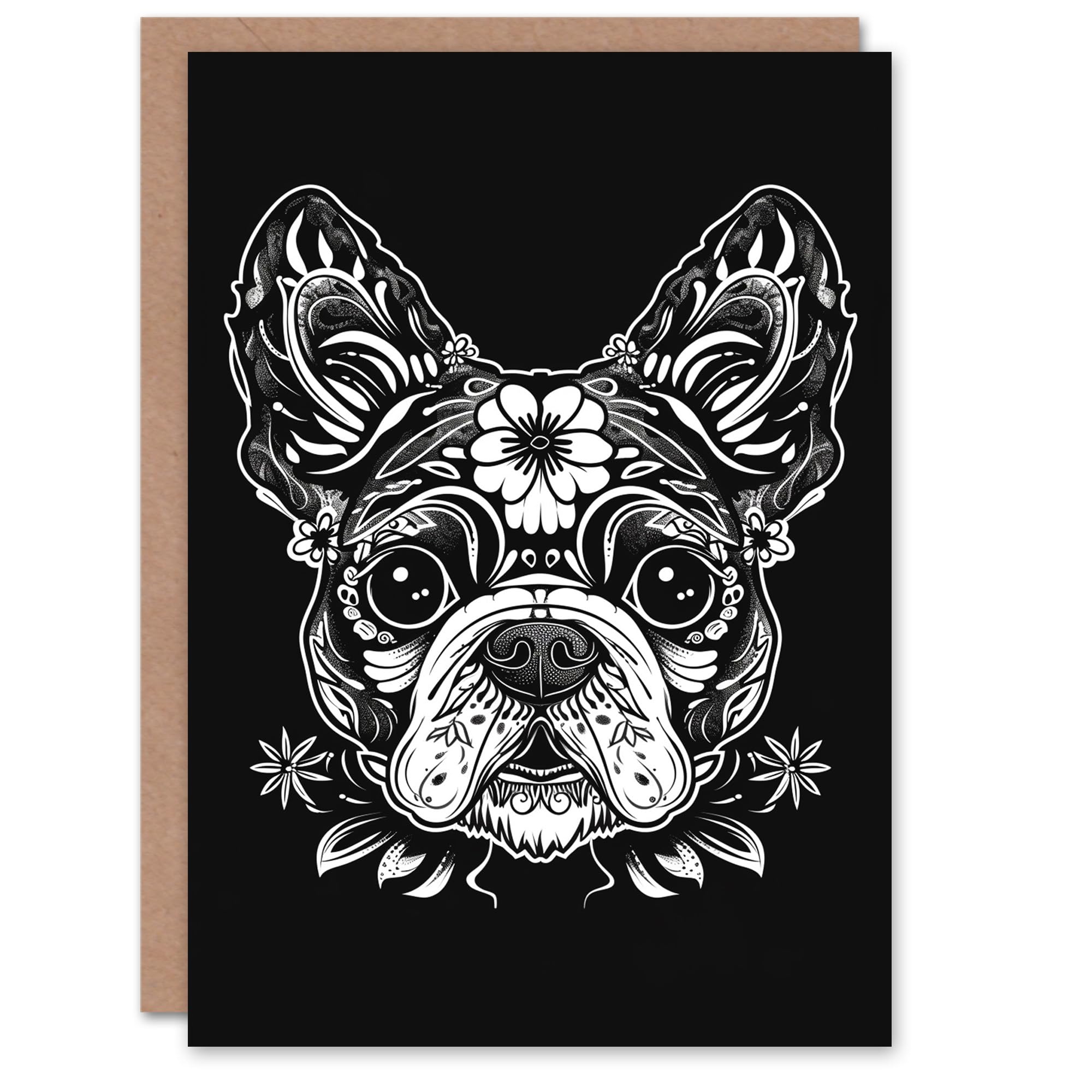 Artery8 Day Of The Dead Dog Lover Calavera Black White Blank For Him Or Her Art Birthday Card