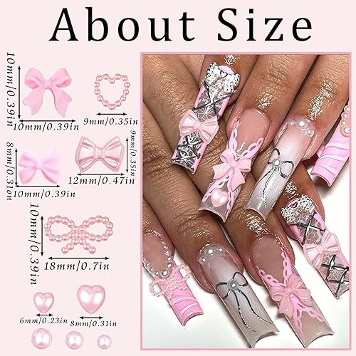 Miniatura 3 de RODAKY Dijes para uñas de lazo rosa 3D, dijes de arte de uñas, múltiples estilos, resina de corazón, gemas de uñas con parte trasera plana, cuentas