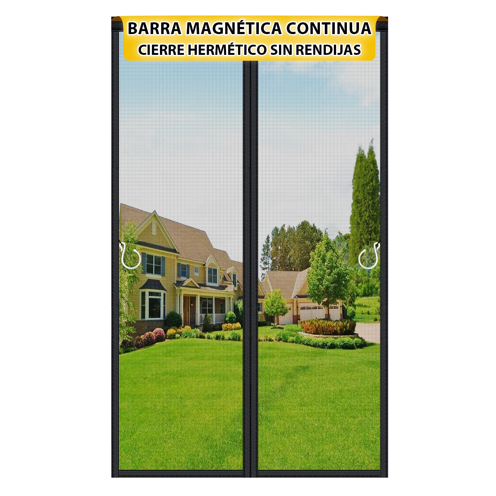 Mosquitera Puerta Magnetica, 90x210cm Cierre Magnético Completo, Sin Huecos, Fibra de Vidrio, Protección Contra Insectos, Imán sin Necesidad de Taladrar, Resistente a la Rotura, Resistente