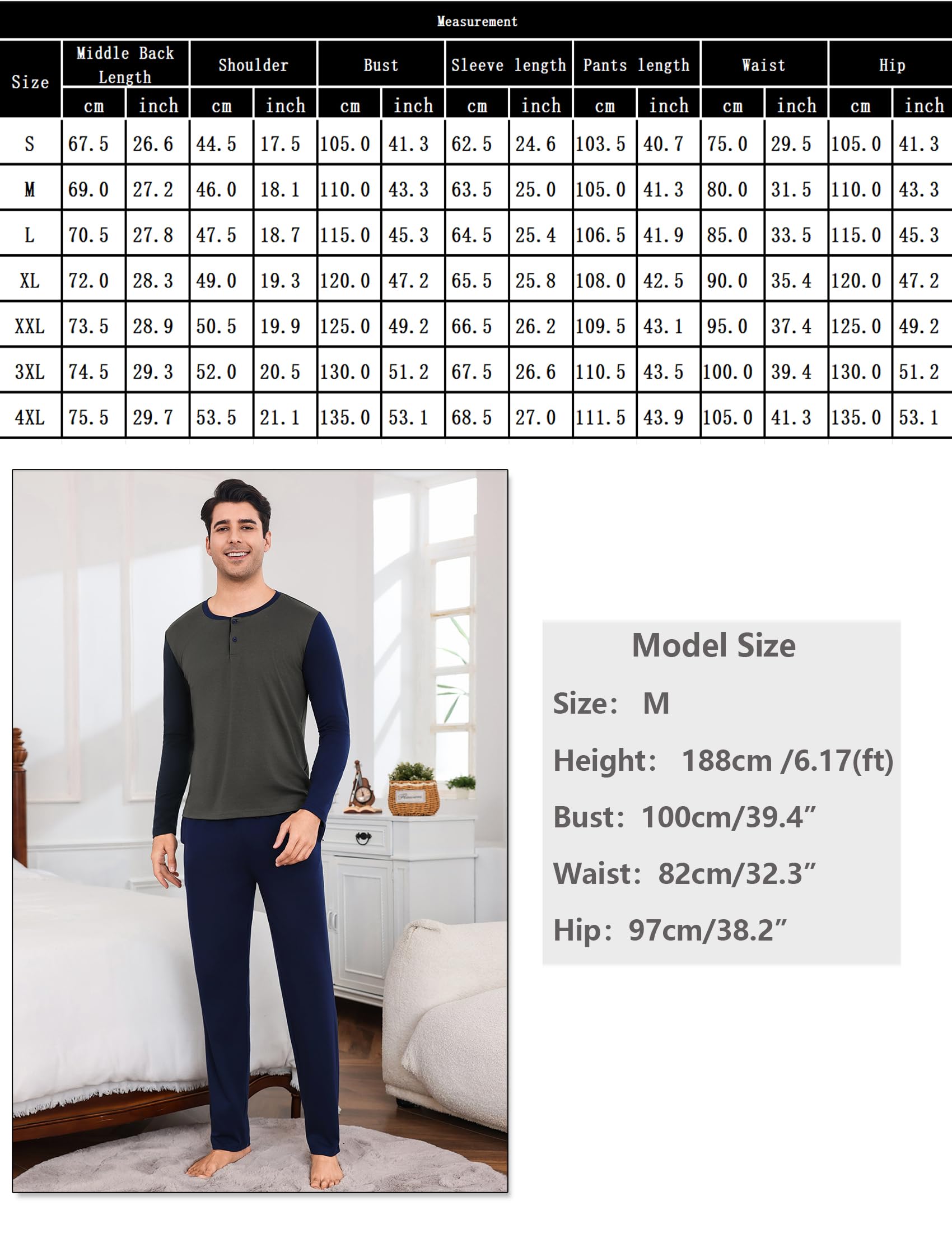 Aseniza Pigiama da Uomo Invernale, Pigiama a Maniche Lunghe in Cotone Semplice ed Elegante Pigiama Morbido Loungewear