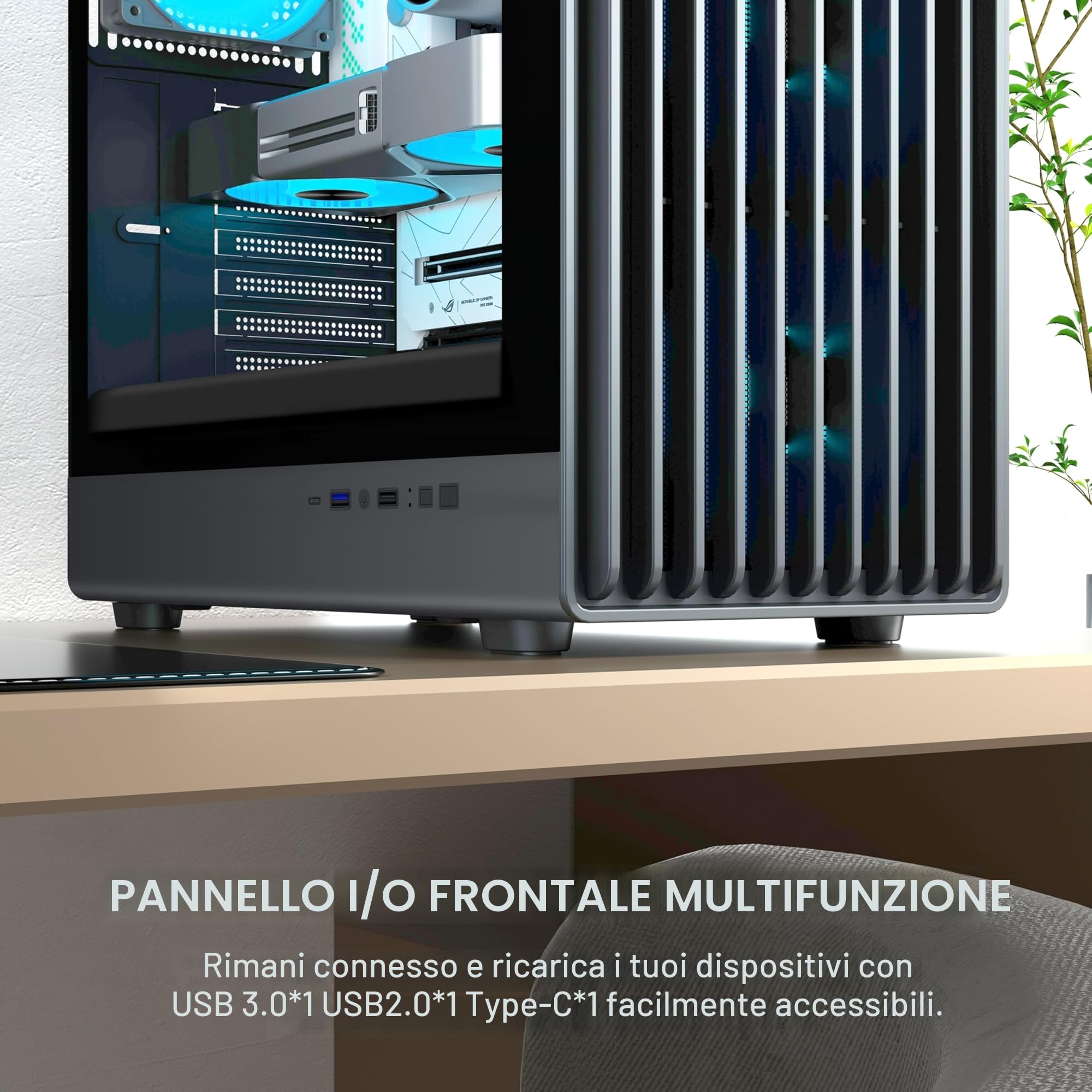 FOIFKIN K6 Case PC ATX con 6 Ventole PWM ARGB-(3 x 140 mm e 3 x 120 mm), Case PC Mid-Tower in Mesh, Alto flusso d'aria, Supporto RAD 240 mm, Case ATX Nero, Case PC Gaming, Type-C (Nero, K6)