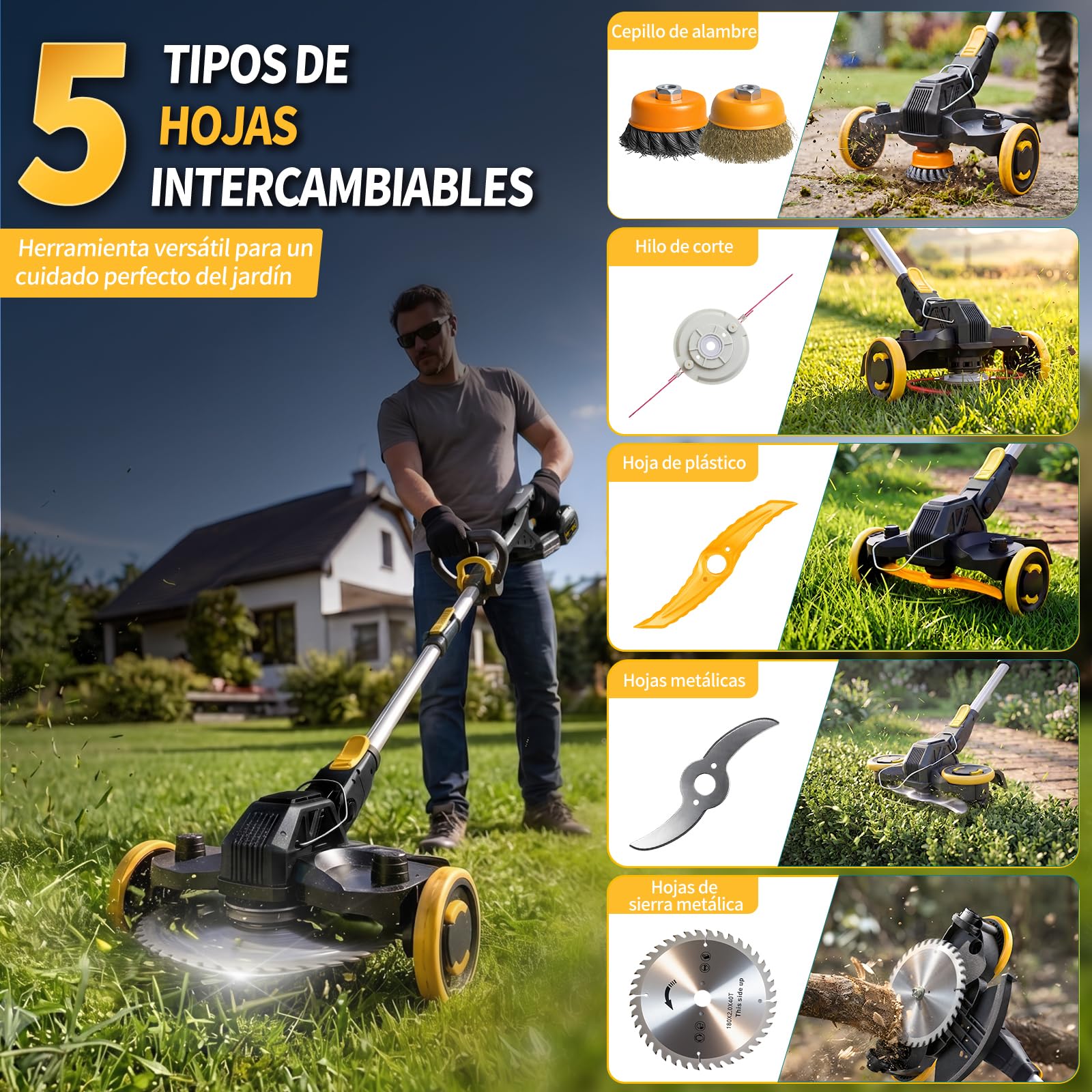 Cortabordes Inalámbrico 21V, Compatible con Baterías Makita, Desbrozadora con Cepillo para Maleza, 2 Baterías de 4.0Ah Incluidas, Motor sin Escobillas de 900W para Césped, Jardín, Patio (Negro)