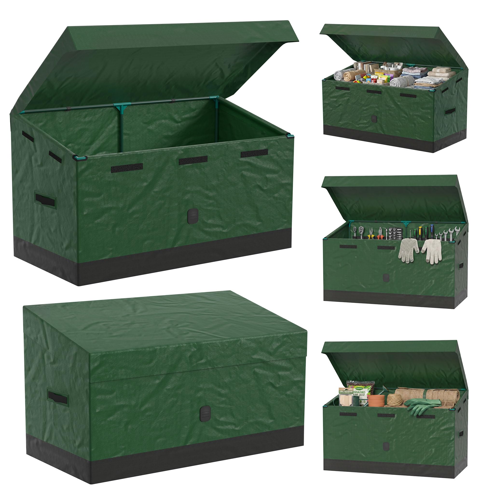 UISEBRT 530L Aufbewahrungsbox Draußen,123x62x74.5 cm Gartenbox Wetterfest Outdoor mit Stahlrahmen,UV-beständig & Wasserdicht, Schrägdach-Design Storage Box für Garten, Balkon & Terrasse