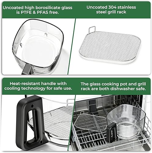 Miniatura 7 de Freidora de aire de vidrio de 5 cuartos de galón, cesta de vidrio de borosilicato no tóxica sin revestimiento, horno freidora de aire con 8 modos