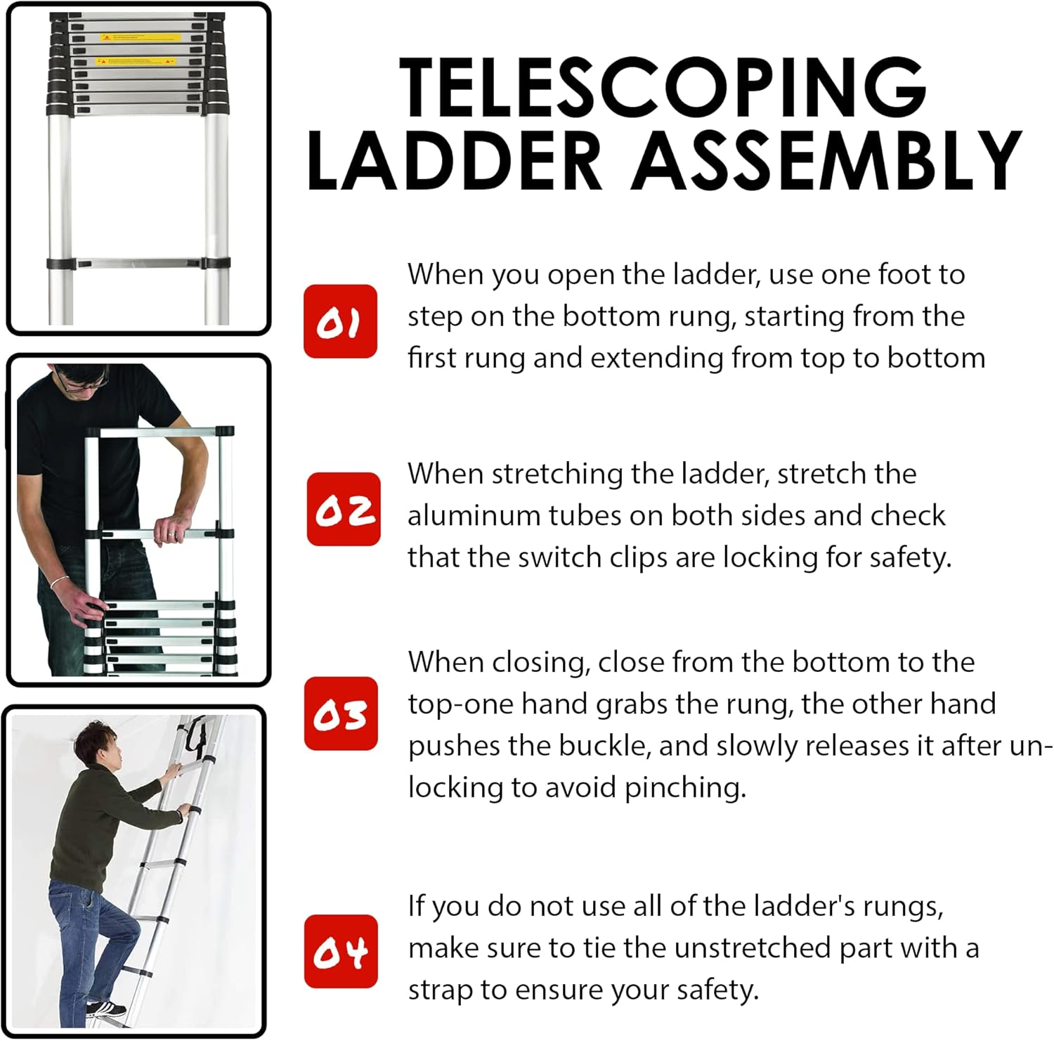 Broots Products LLC Broots Products 12.5 Ft. Telescoping Extension Ladder, Extendable Aluminum Alloy Telescopic Ladders with Removable Hook, SpringLoaded Locking Gear and Extend Climbing Ladder - - 