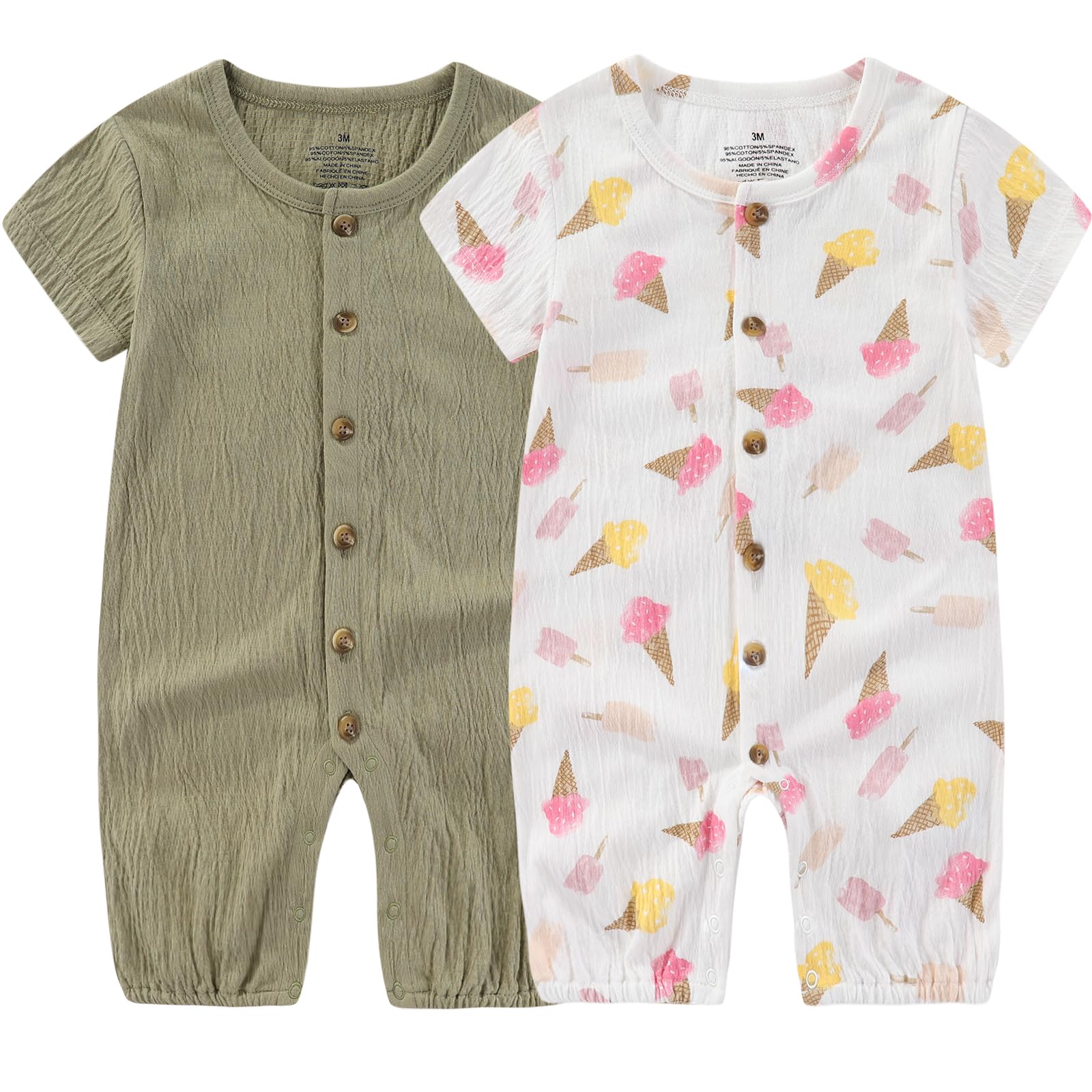 Ruliby Baby Girl Romper Button Jumpsuit Summer Infant Boy Clothes for 0-24 Months