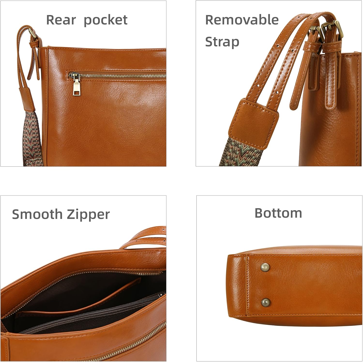 Iswee Leather Purses for Women Designer Crossbody Bags Zippered Multi-Pocket Shoulder Handbags with Adjustable Wide Strap - Image 8